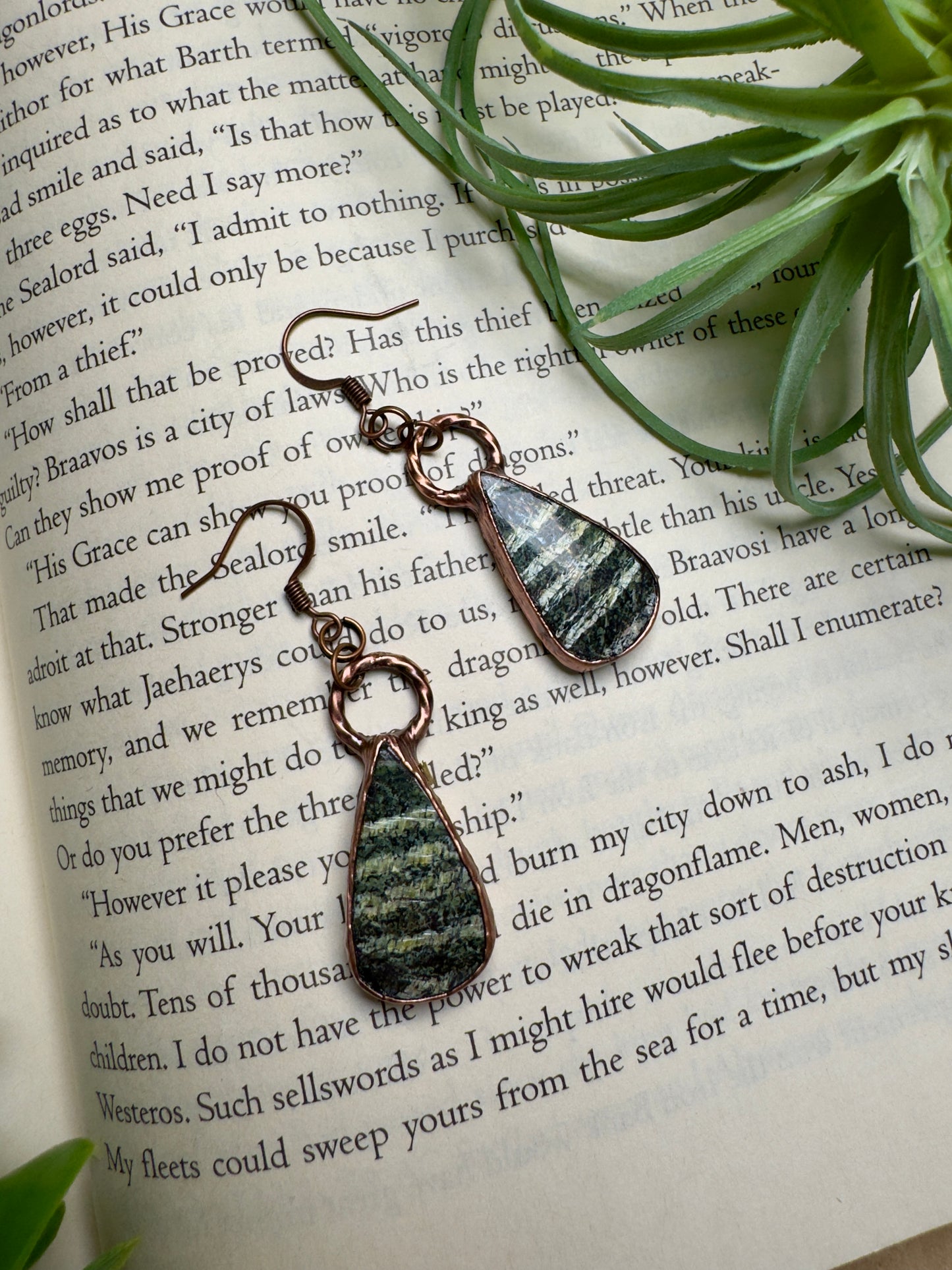 Green Zebra Jasper Dangle Earrings