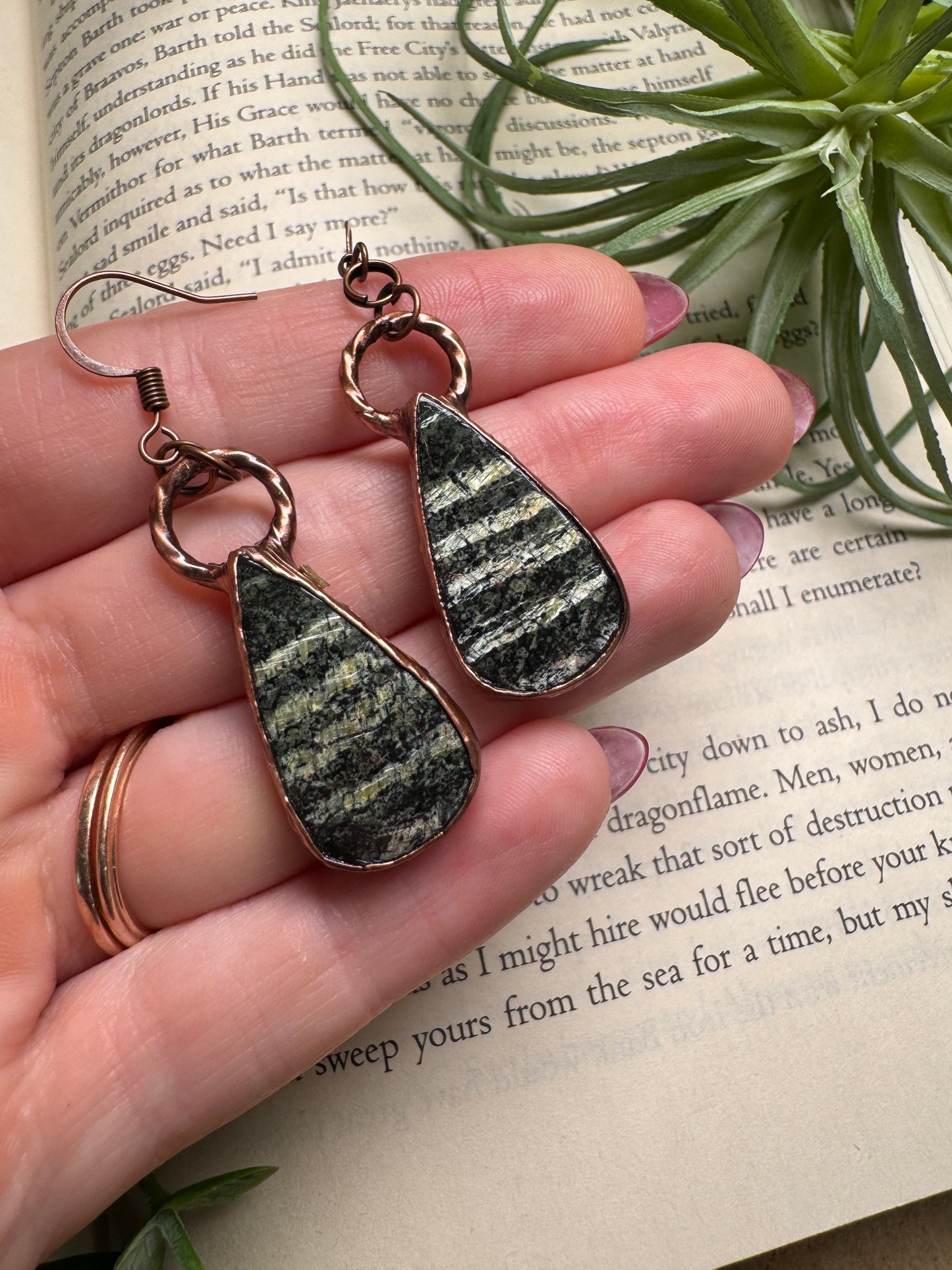 Green Zebra Jasper Dangle Earrings