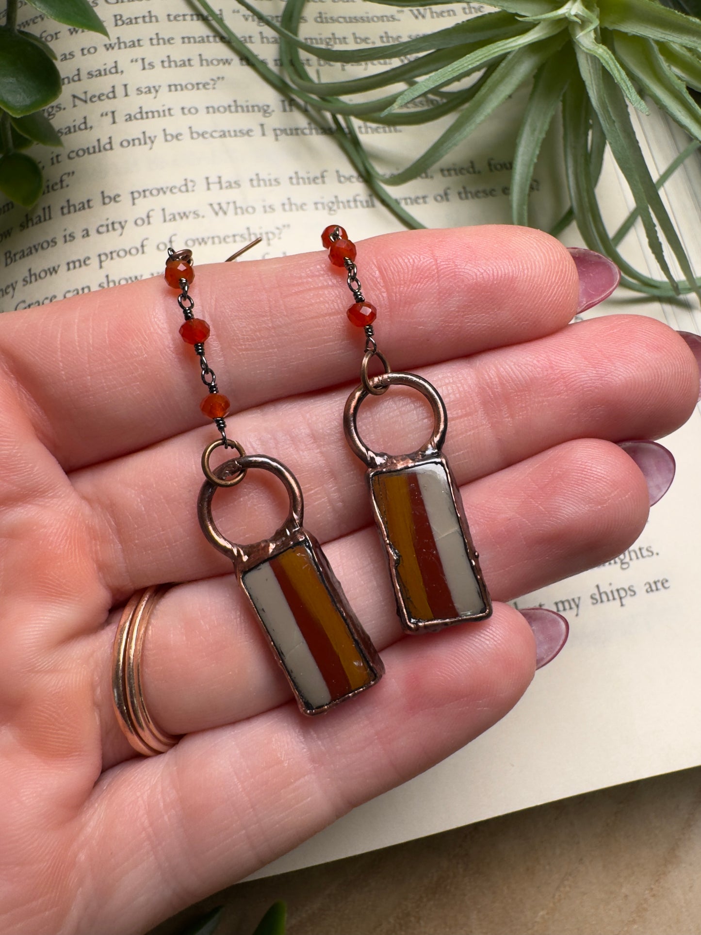 Polychrome Jasper and Agate Dangle Earrings