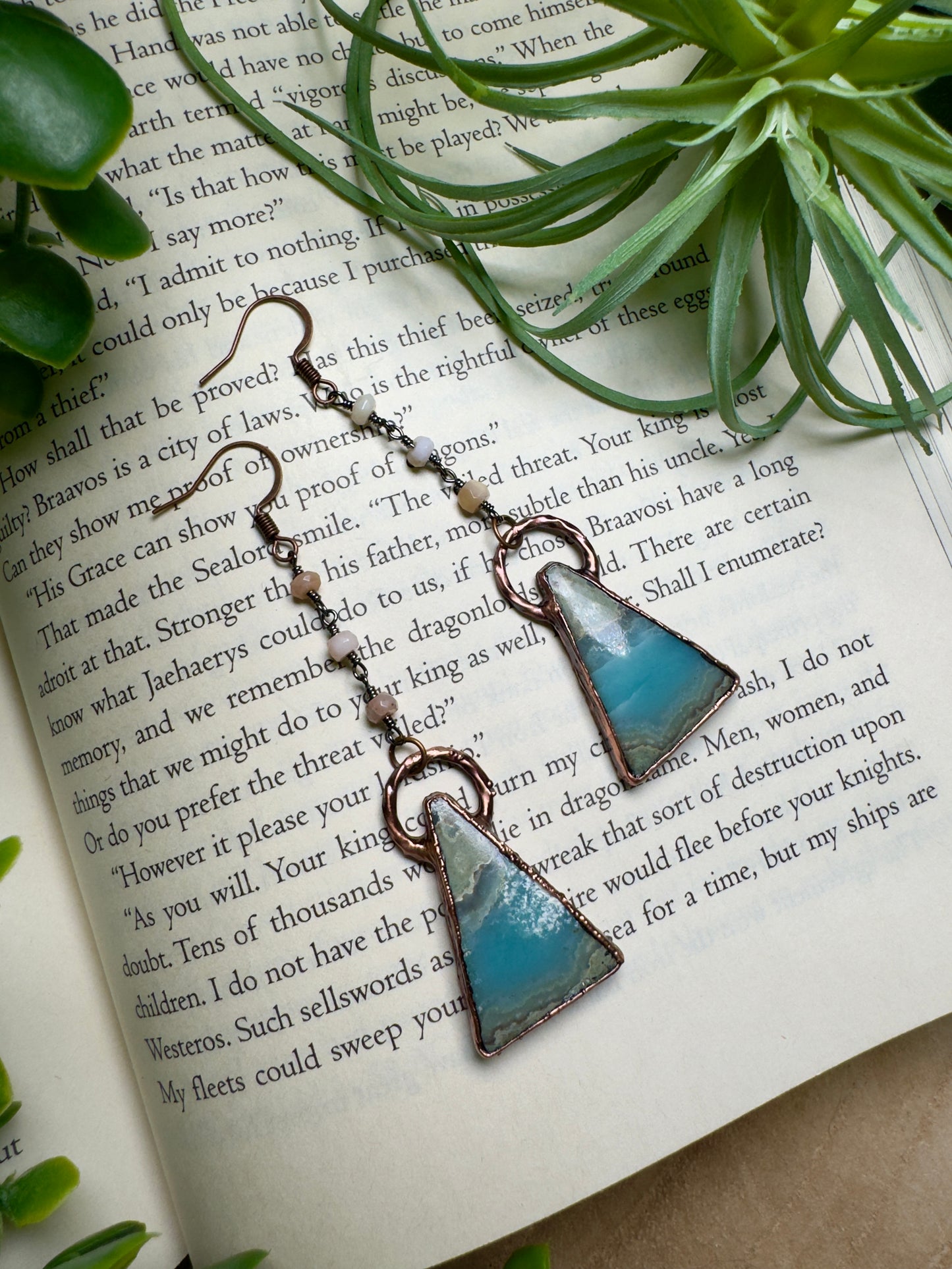 Amazonite and Pink Opal Dangle Earrings