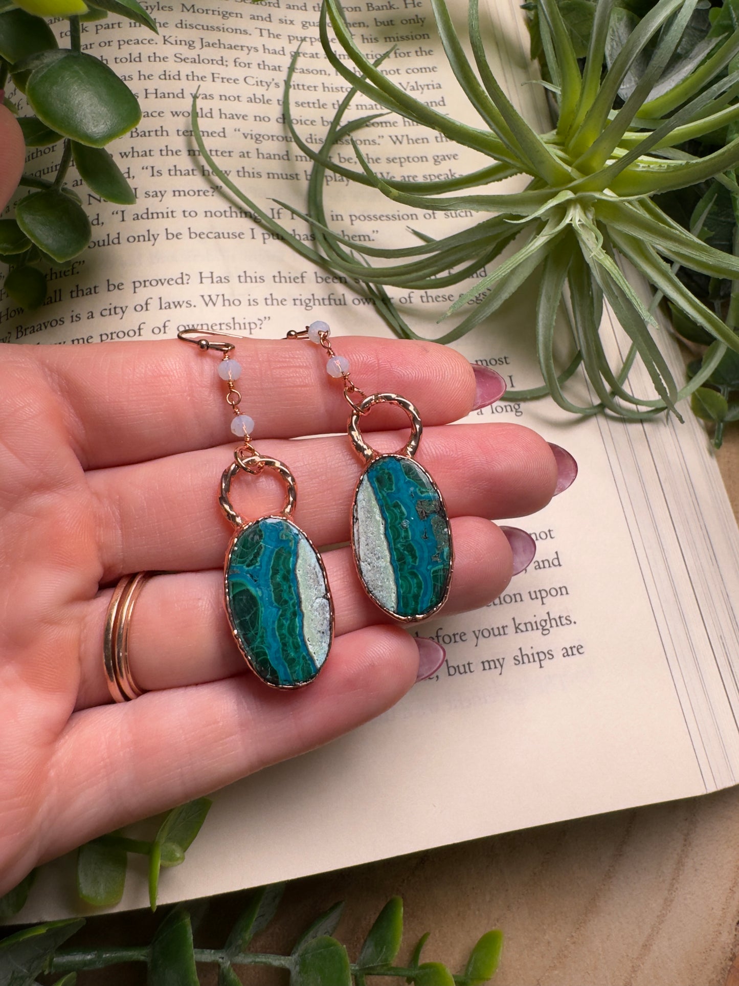 Chrysocolla and Opalite Dangle Earrings