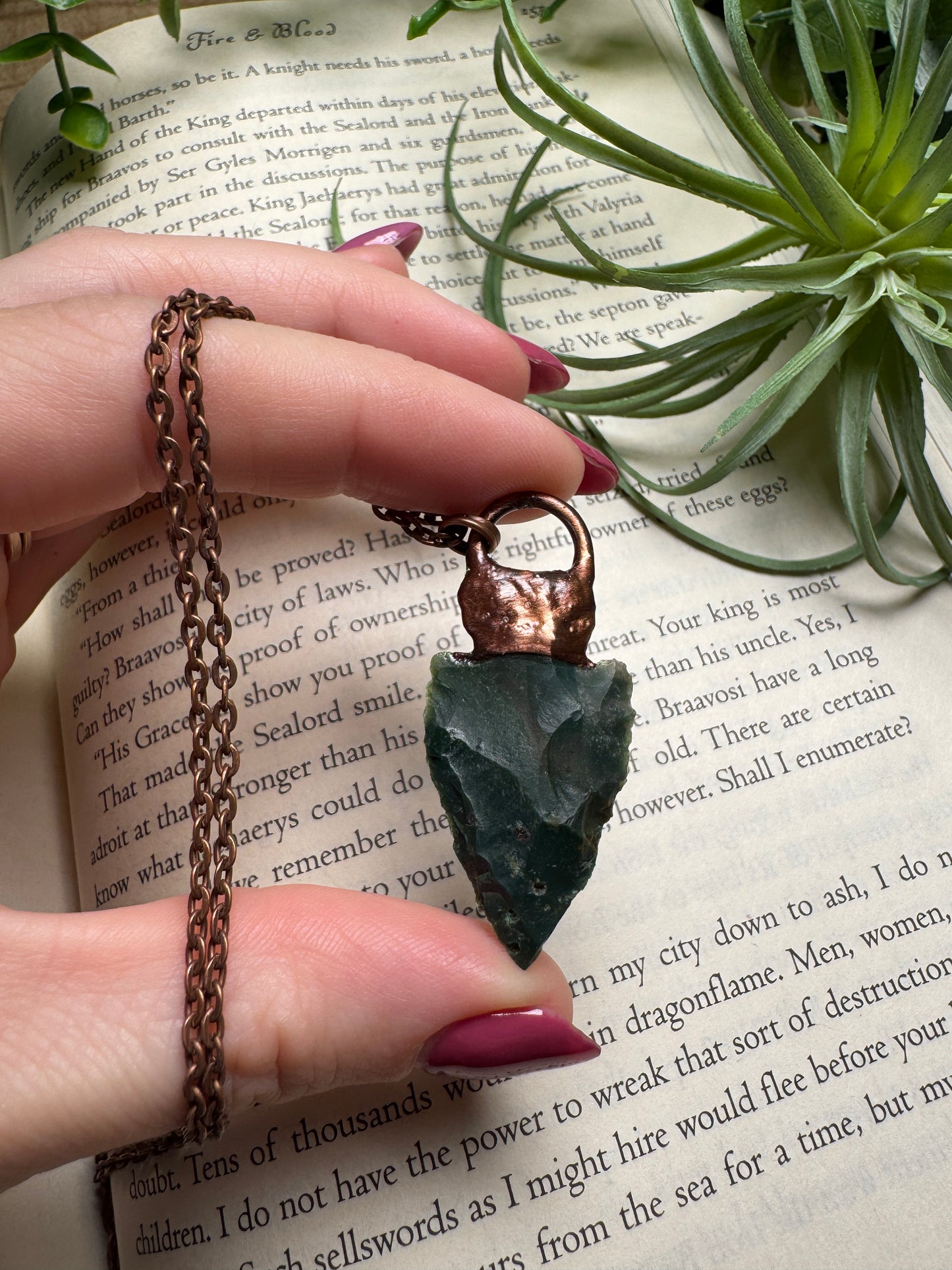Moss Agate Arrowhead Necklace