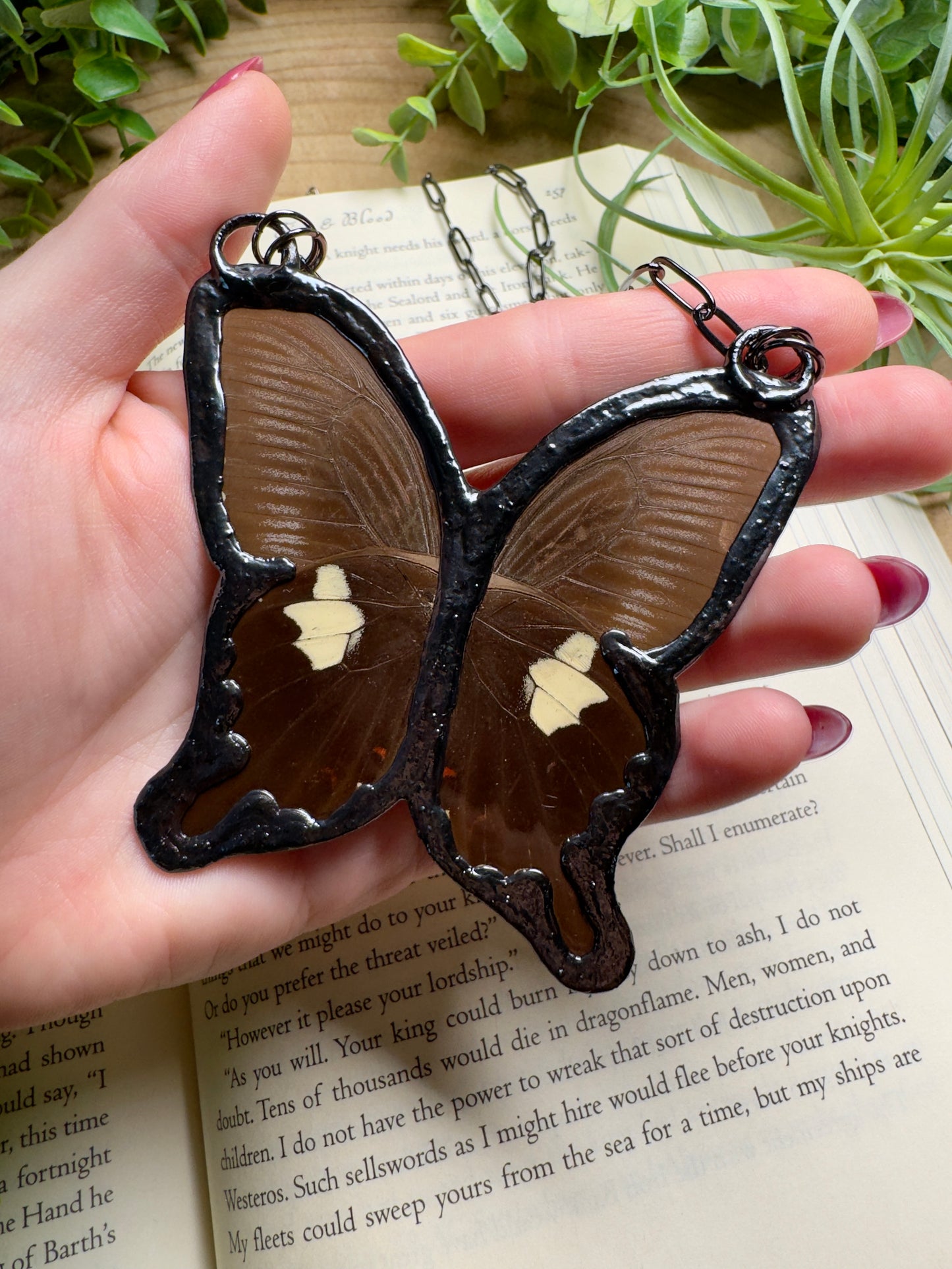 Iron Tigers Eye and Butterfly Wing Statement Necklace