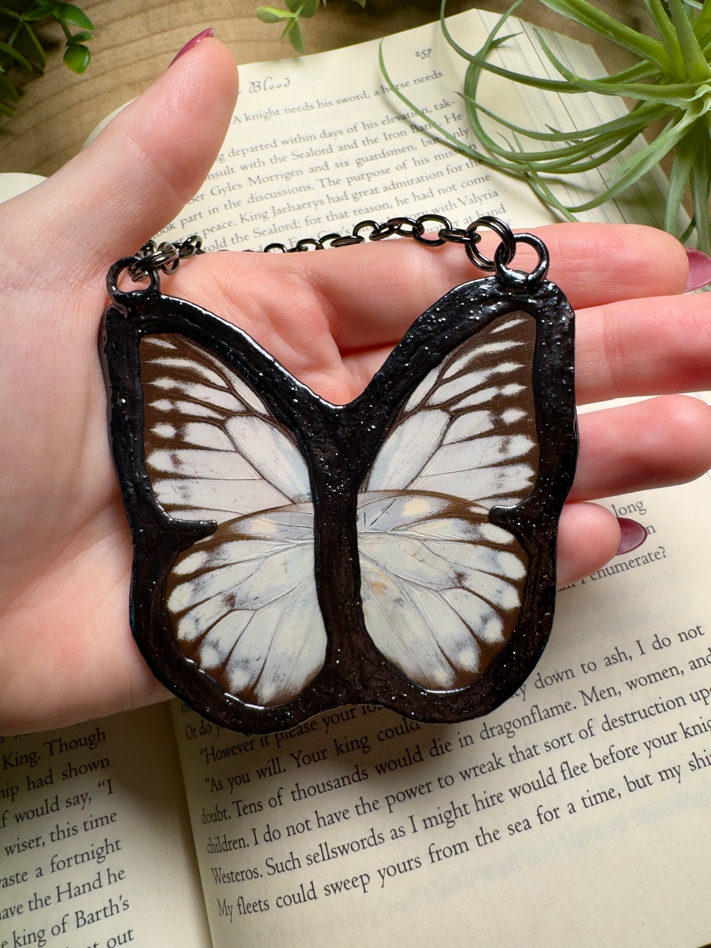 Labradorite and Fossilized Coral and Butterfly Wing Statement Necklace