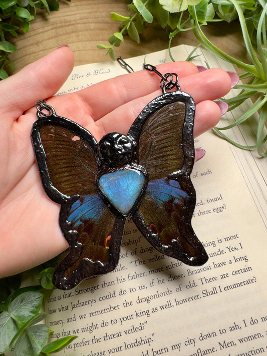 Labradorite Goddess and Butterfly Wing Statement Necklace