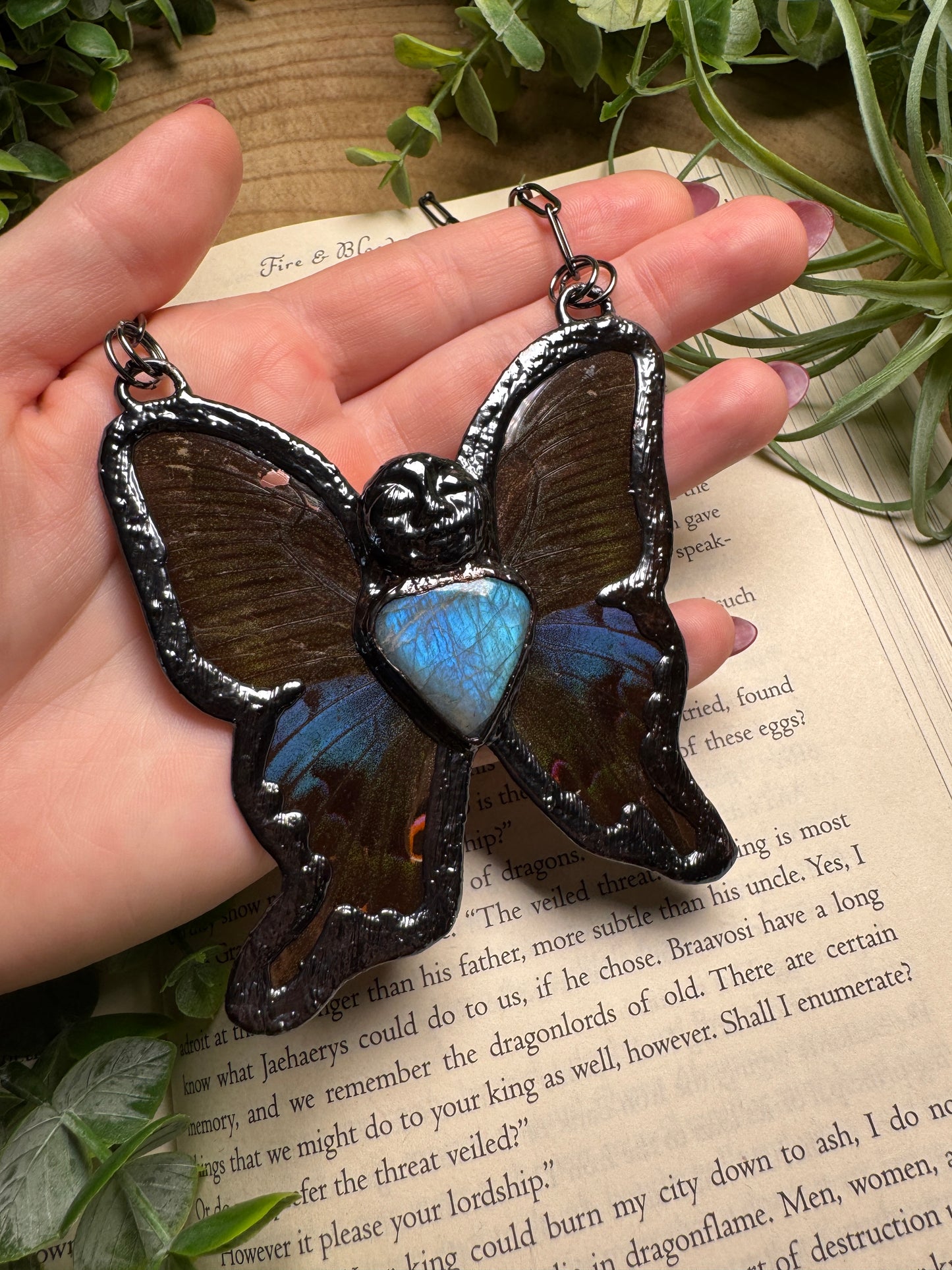 Labradorite Goddess and Butterfly Wing Statement Necklace
