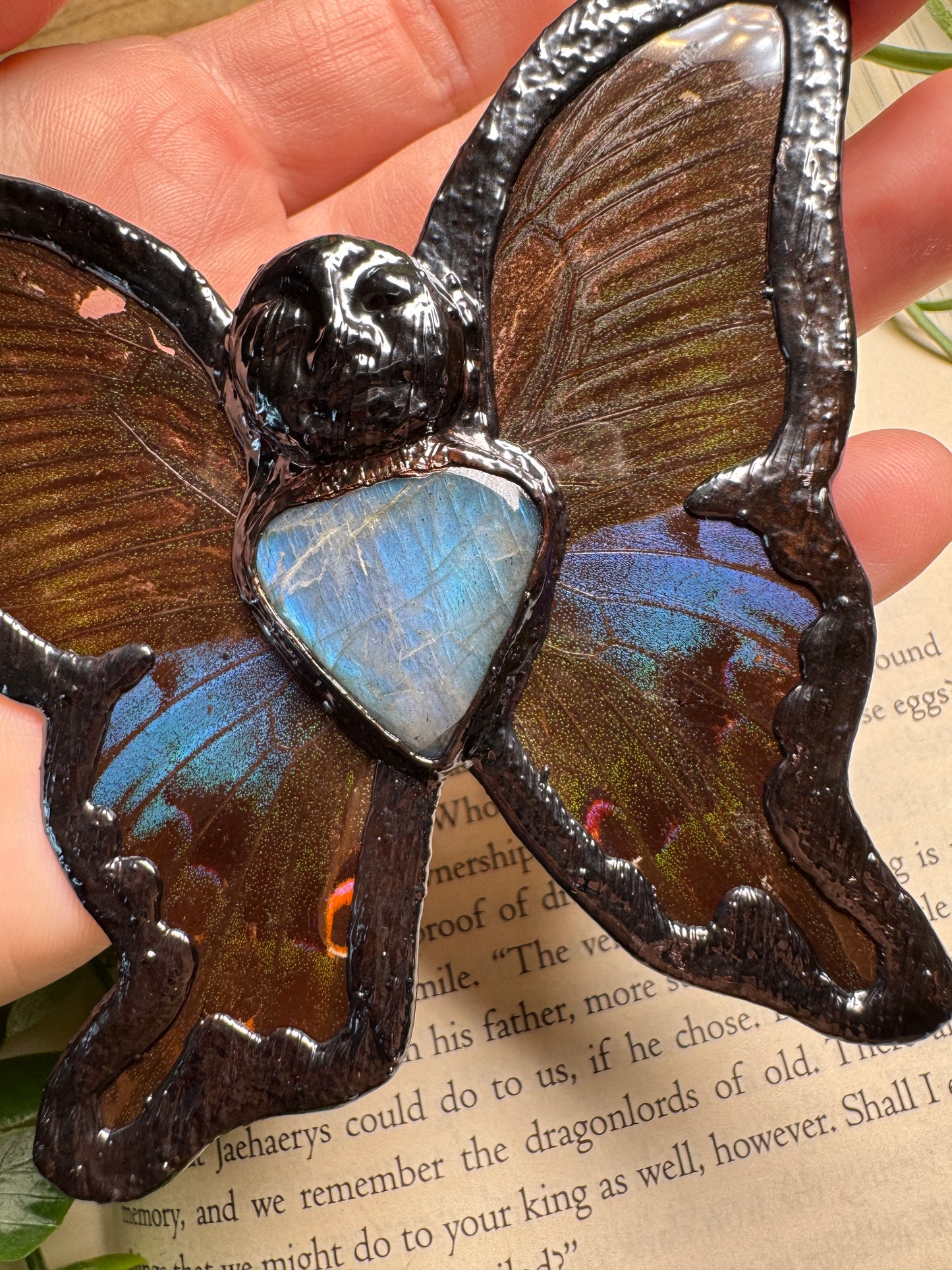 Labradorite Goddess and Butterfly Wing Statement Necklace