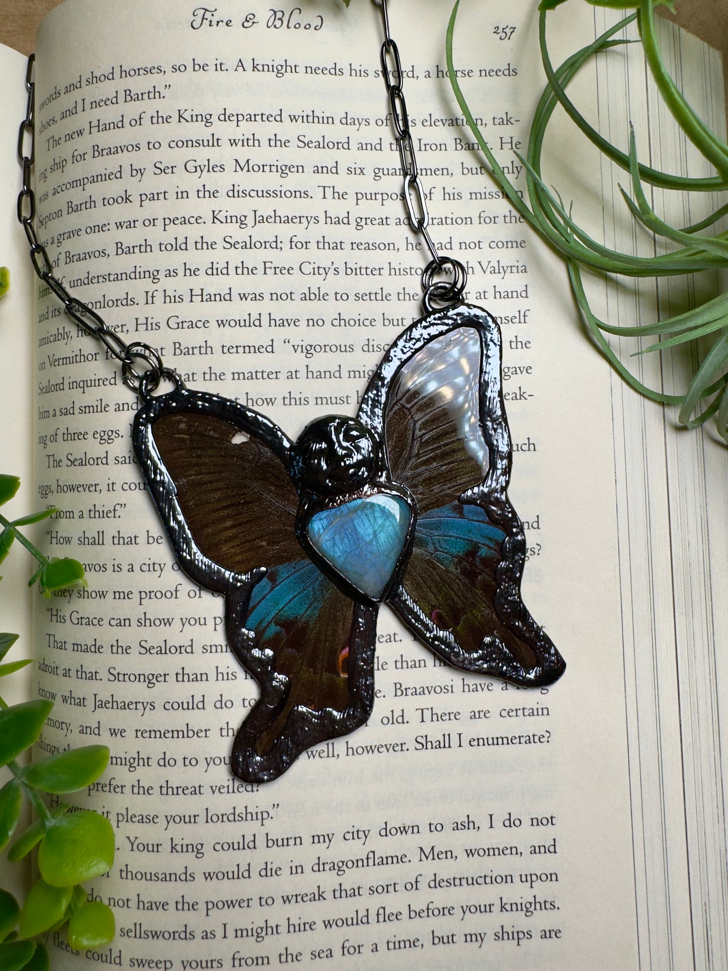 Labradorite Goddess and Butterfly Wing Statement Necklace