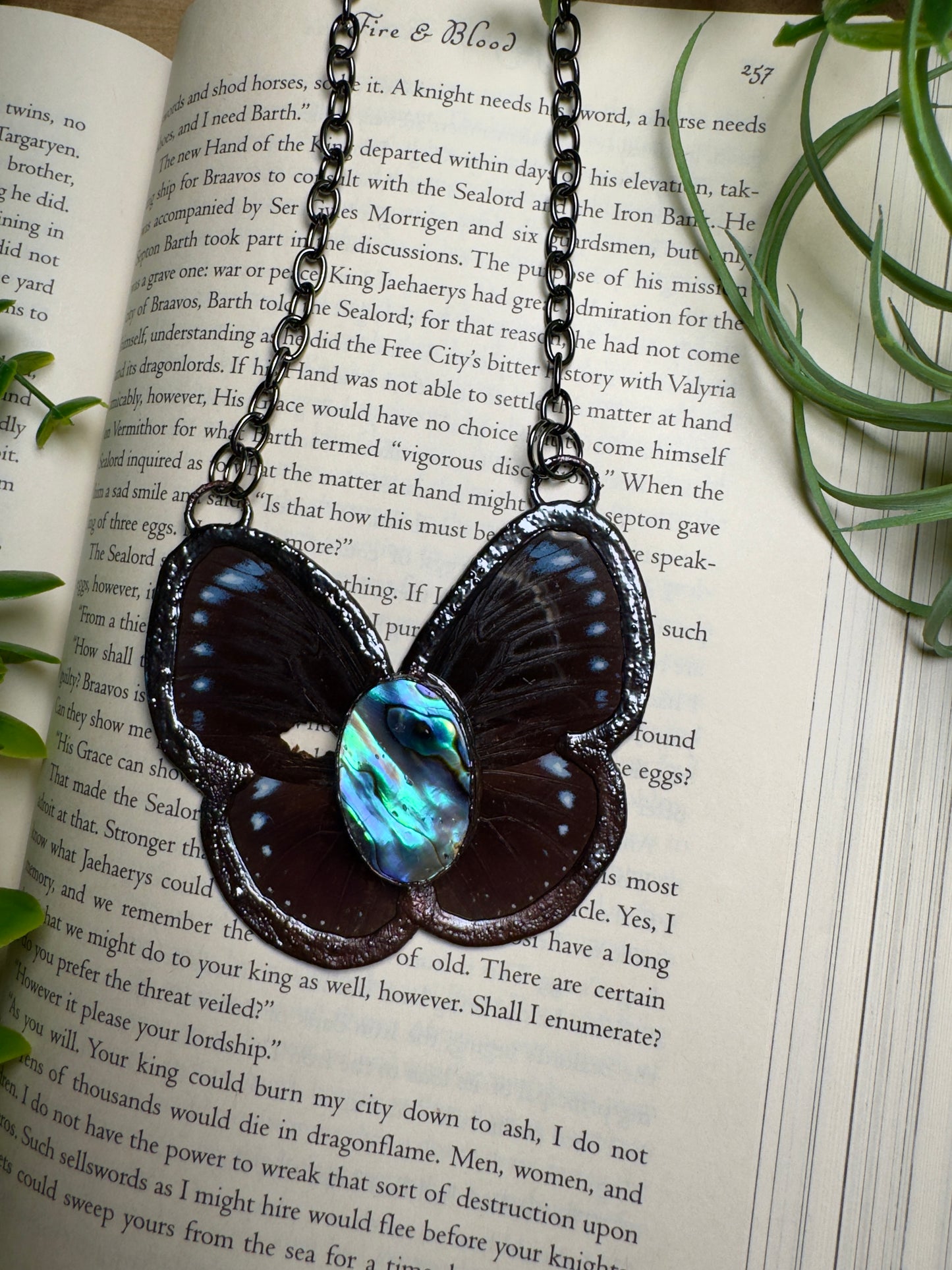 Abalone Shell and Butterfly Wing Statement Necklace