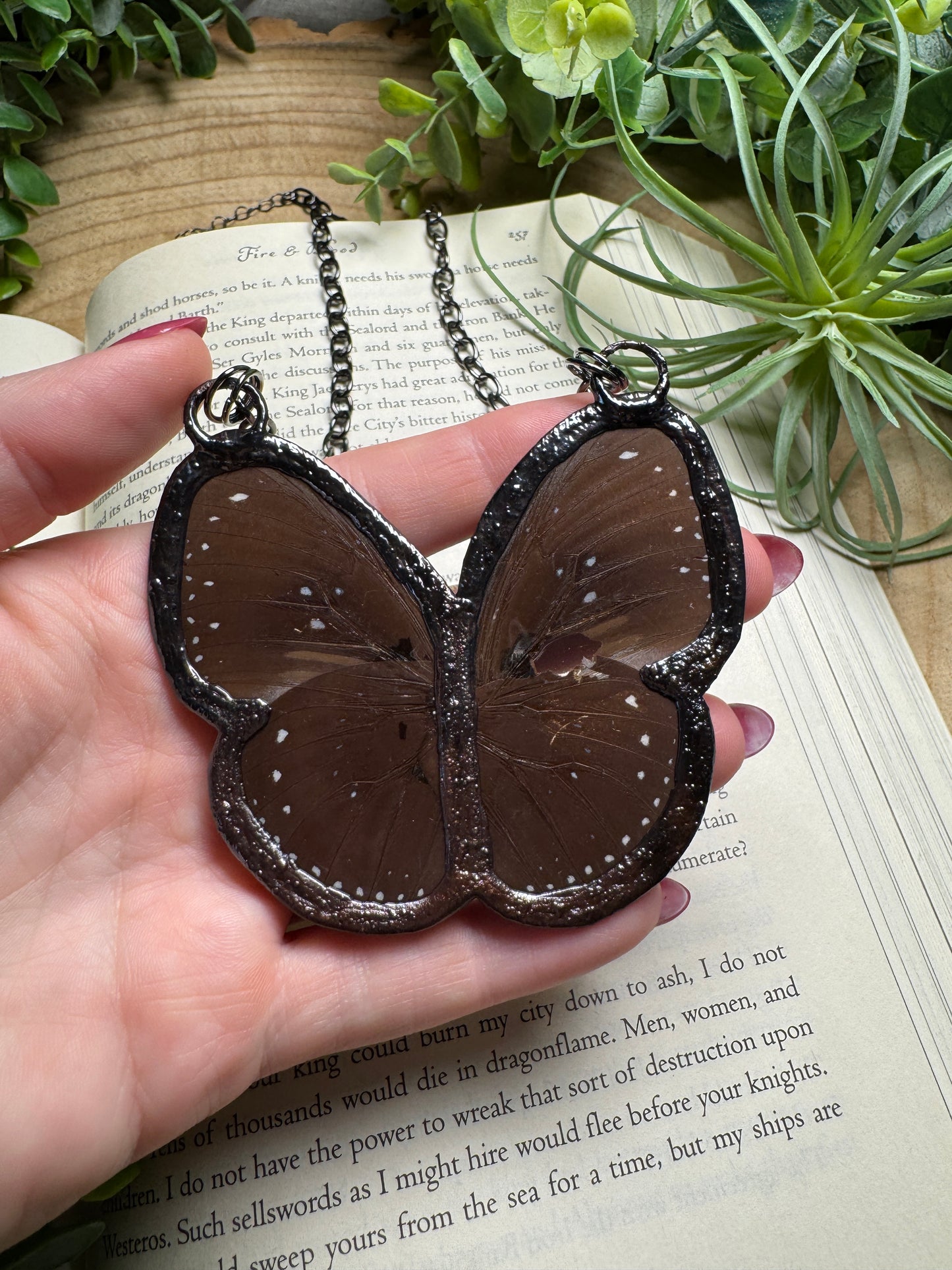Abalone Shell and Butterfly Wing Statement Necklace