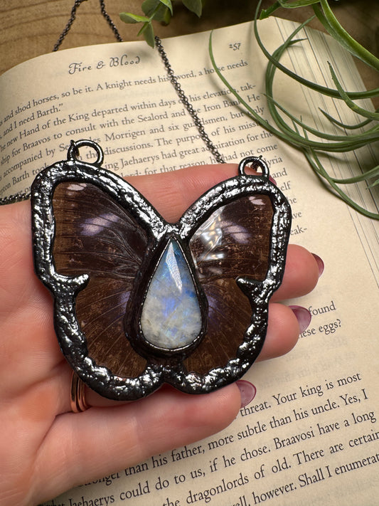 Moonstone and Butterfly Wing Statement Necklace