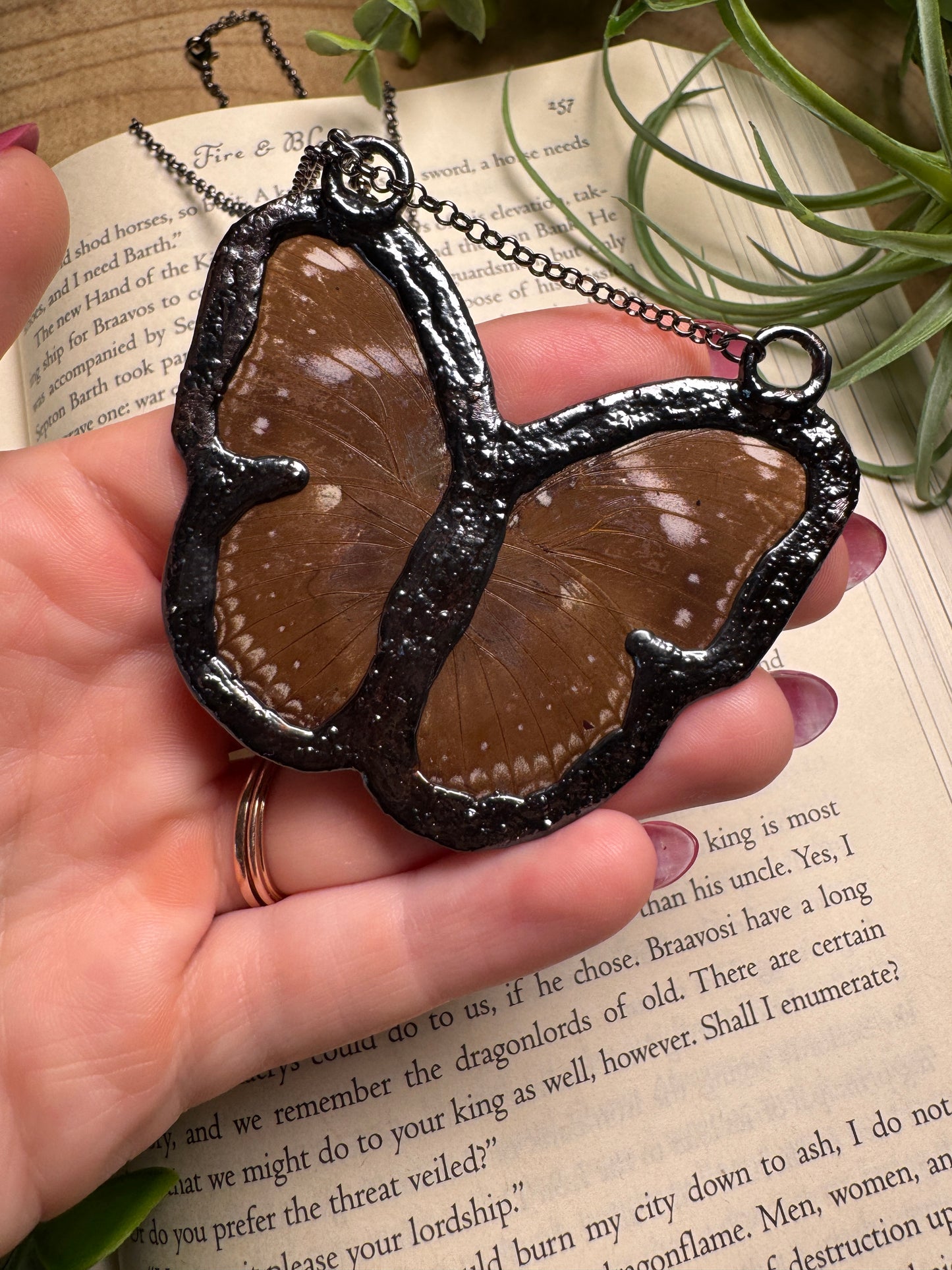 Moonstone and Butterfly Wing Statement Necklace