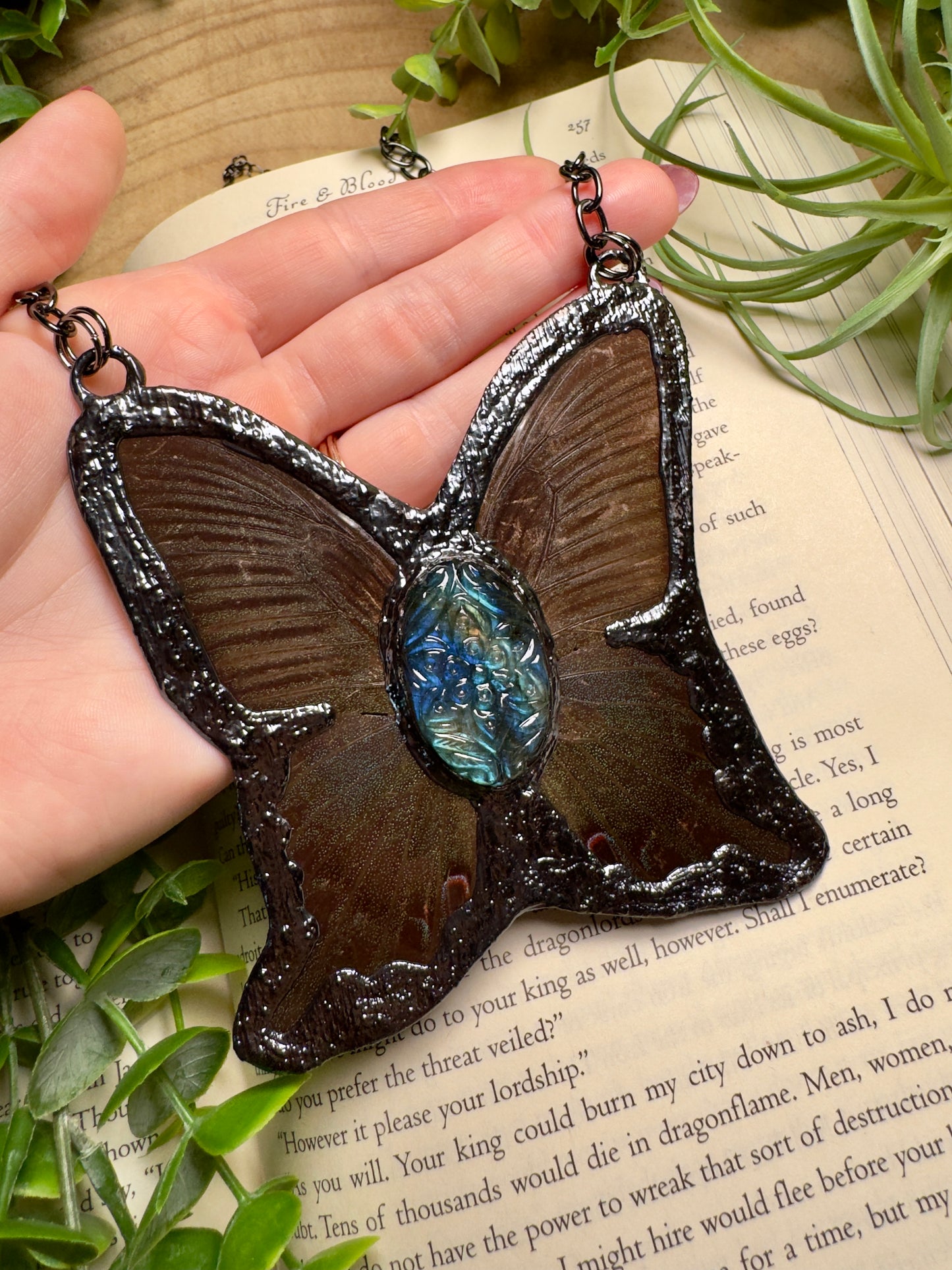 Labradorite and Butterfly Wing Statement Necklace
