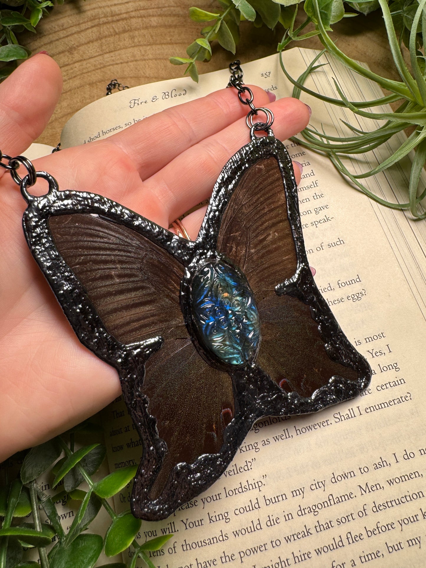Labradorite and Butterfly Wing Statement Necklace