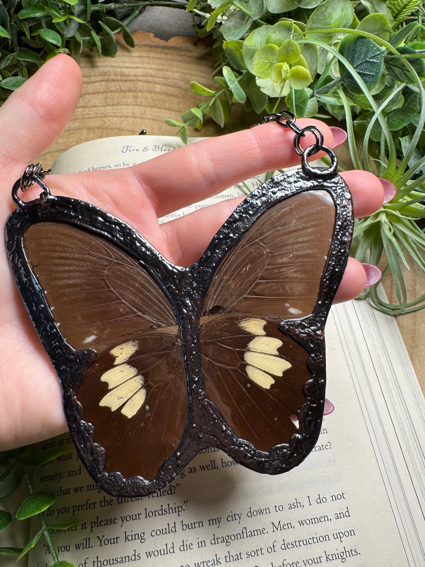 Labradorite Buddha and Butterfly Wing Statement Necklace