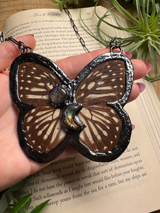 Labradorite Sun and Moon Butterfly Wing Statement Necklace