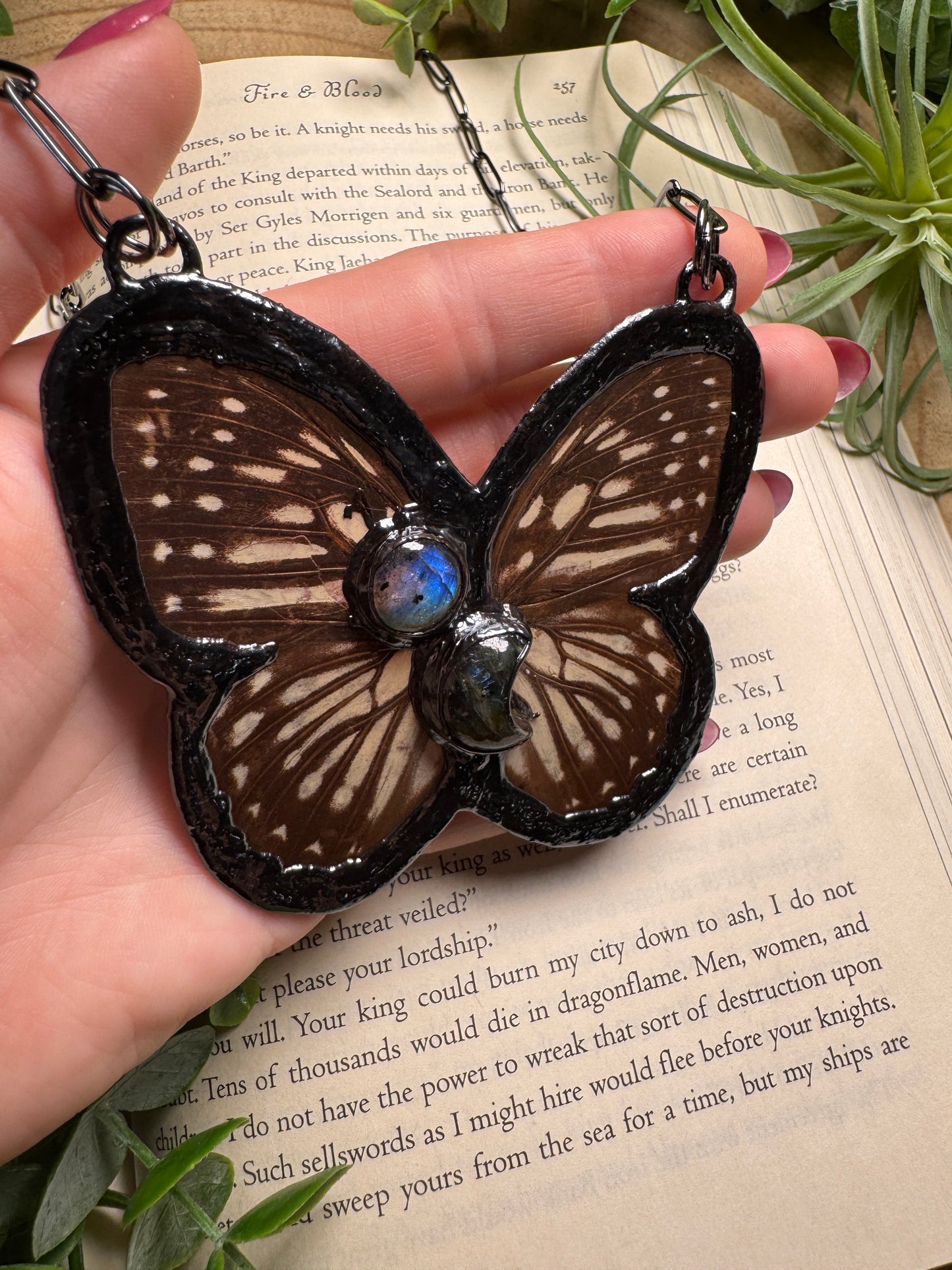 Labradorite Sun and Moon Butterfly Wing Statement Necklace