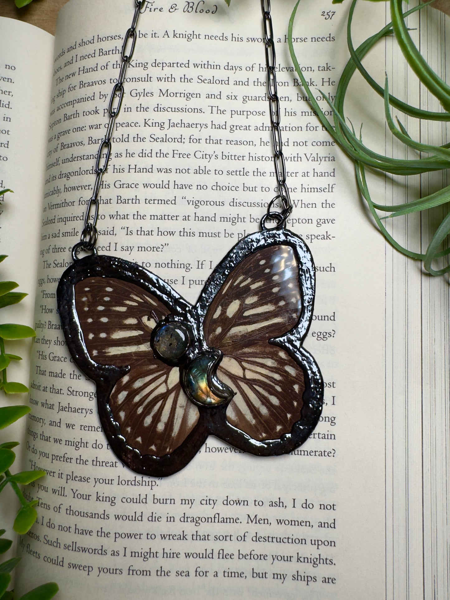 Labradorite Sun and Moon Butterfly Wing Statement Necklace