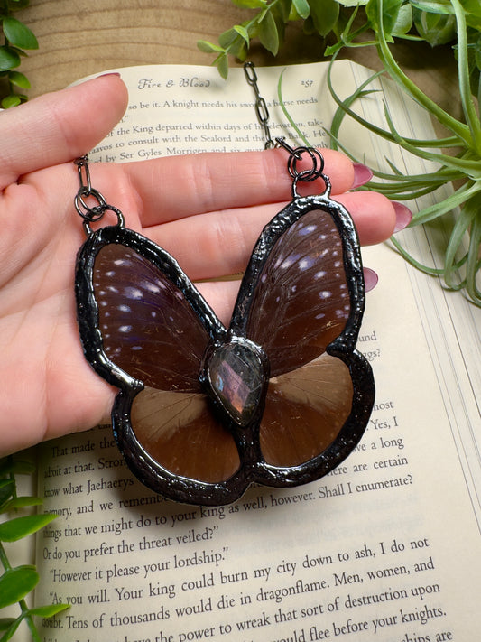 Labradorite and Butterfly Wing Statement Necklace