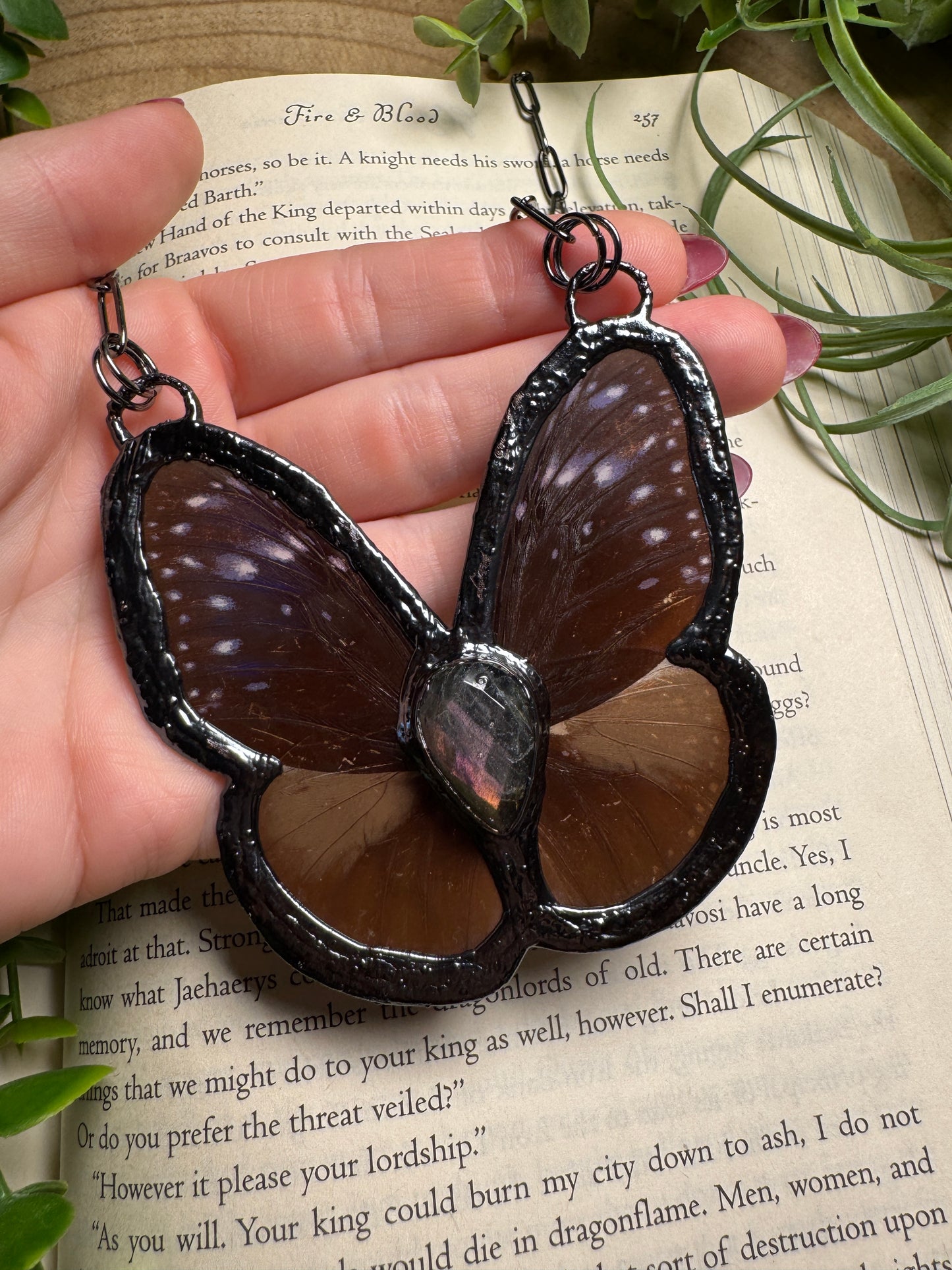 Labradorite and Butterfly Wing Statement Necklace