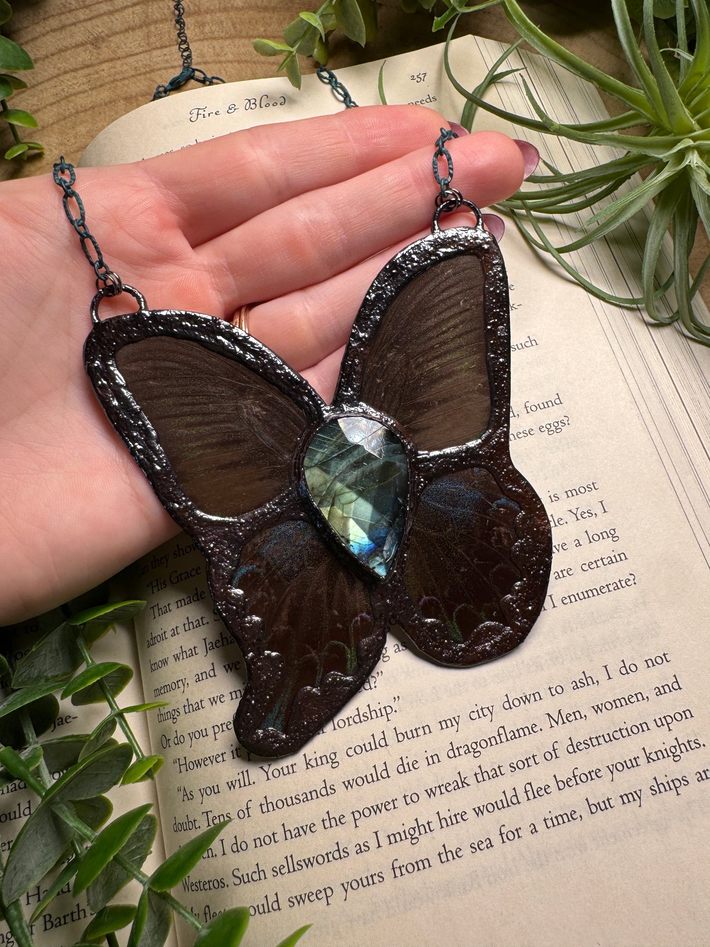 Labradorite and Butterfly Wing Statement Necklace