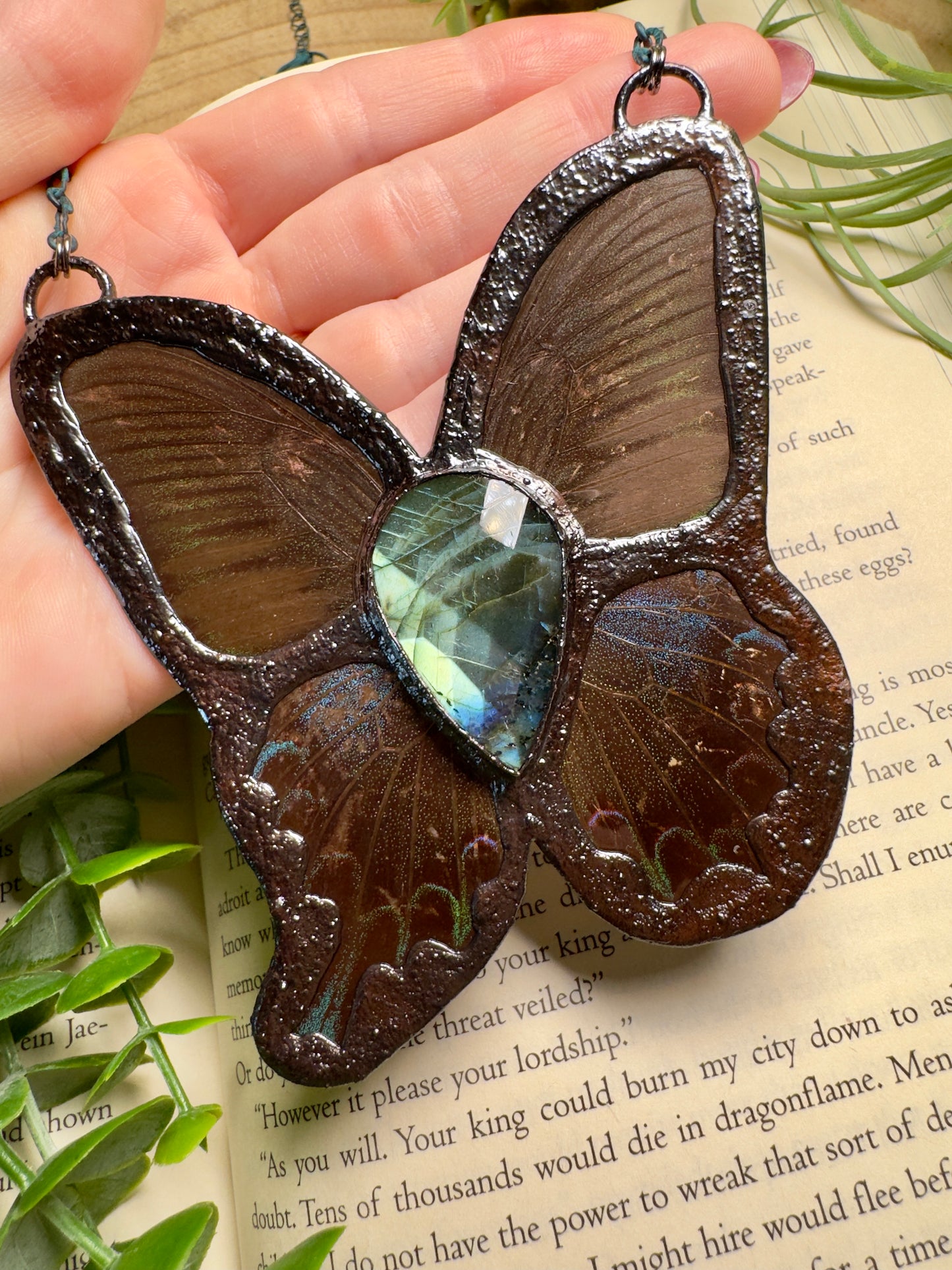 Labradorite and Butterfly Wing Statement Necklace