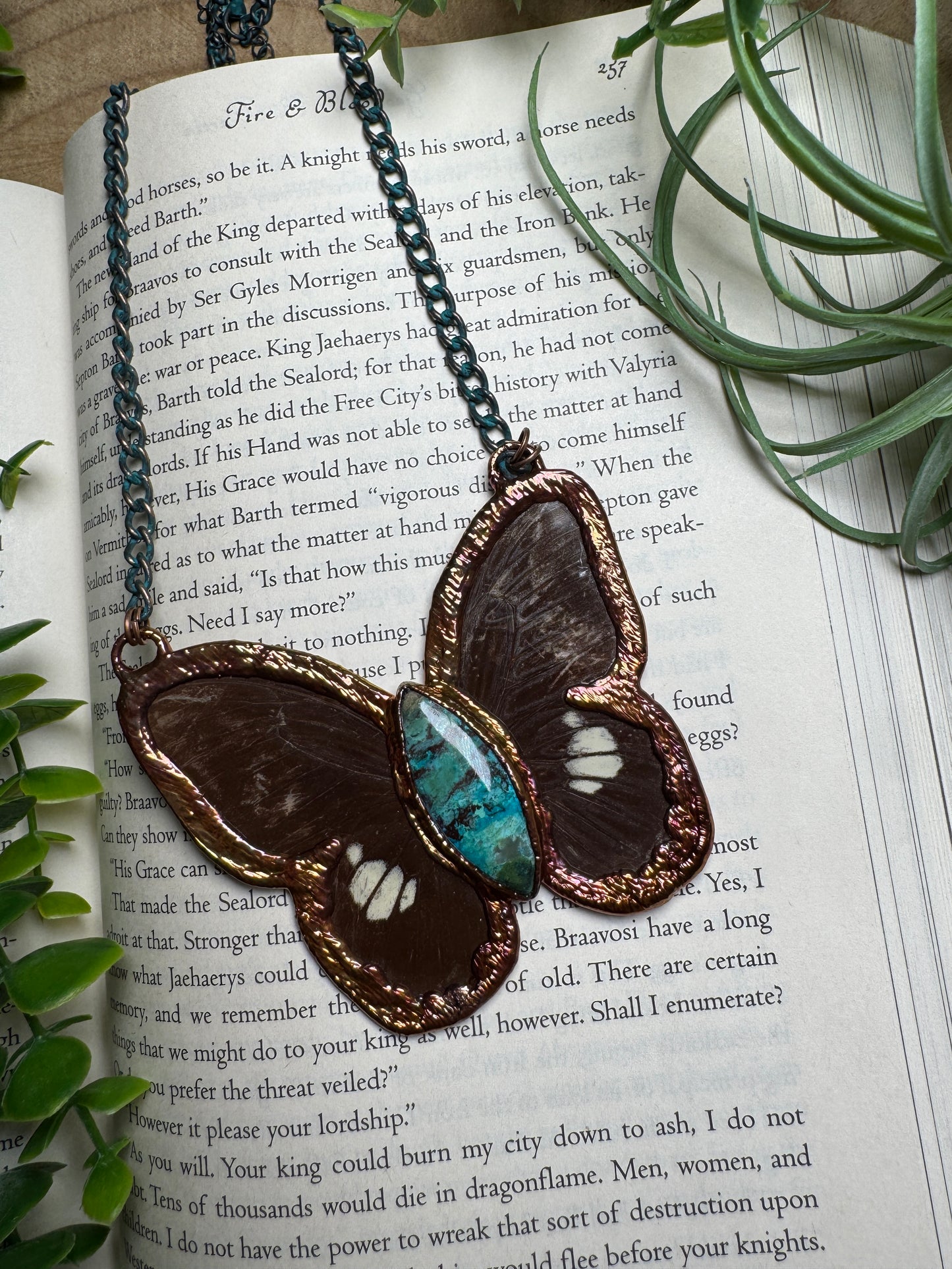 Turquoise and Butterfly Wing Statement Necklace