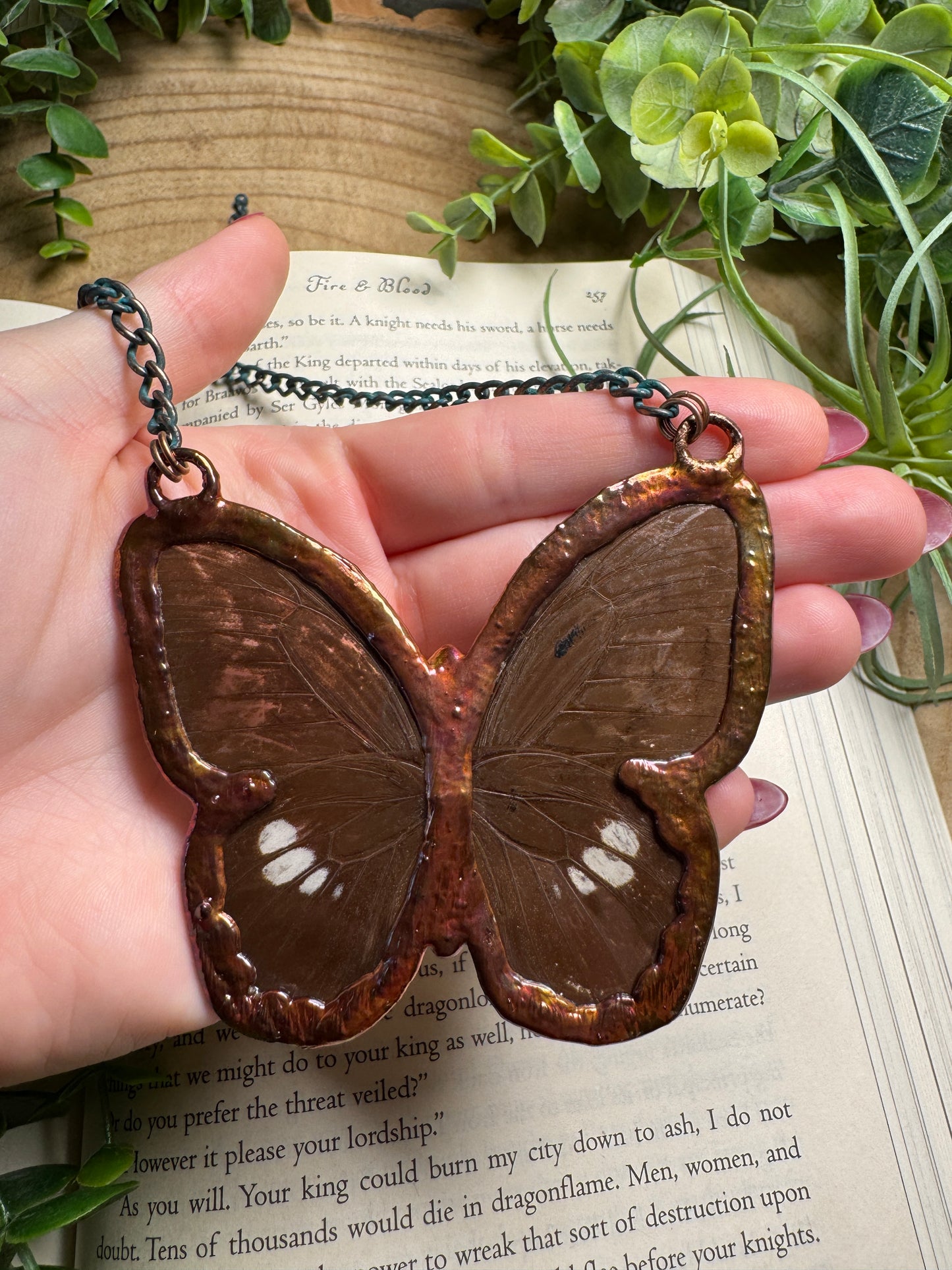 Turquoise and Butterfly Wing Statement Necklace