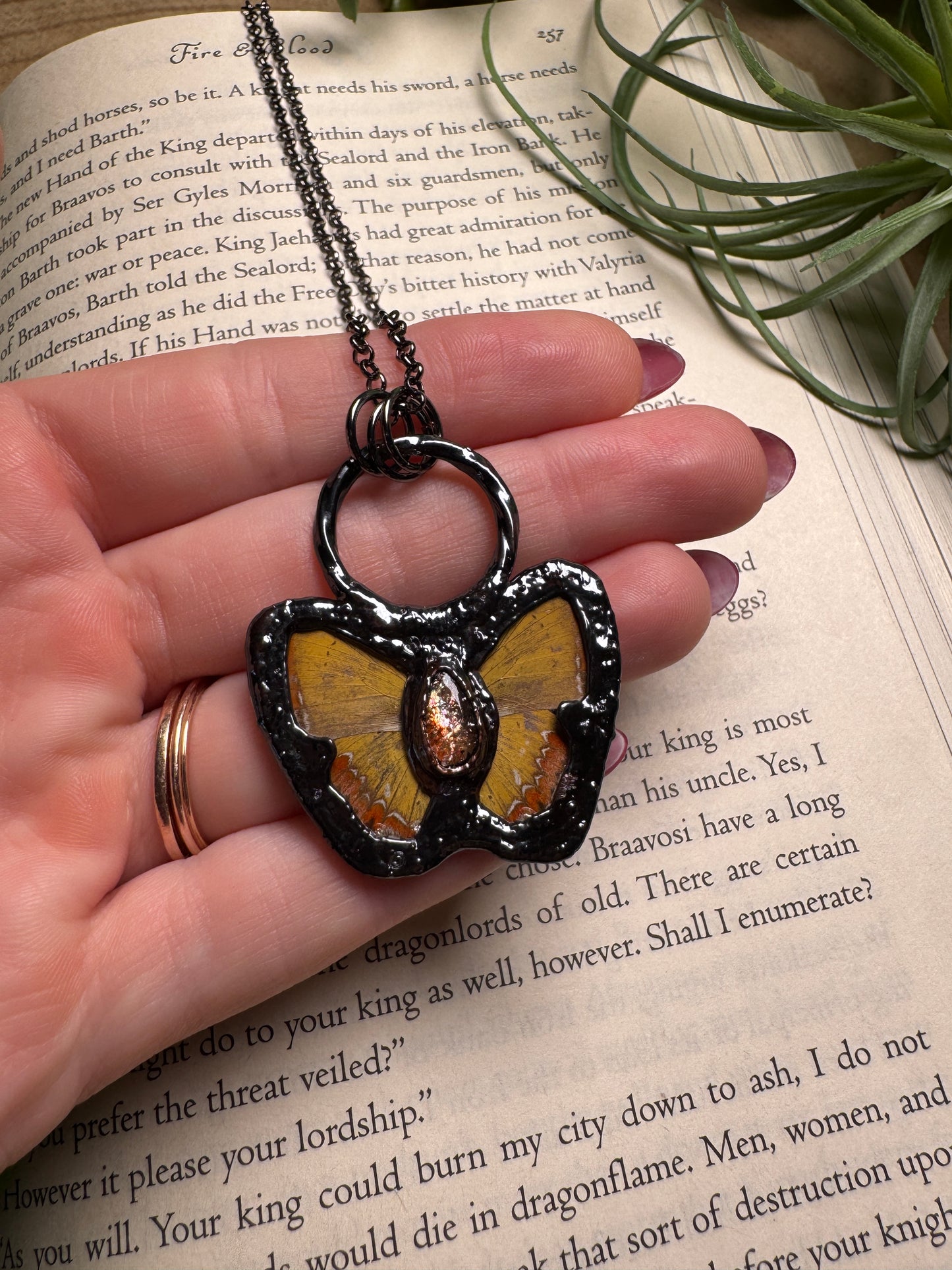 Sunstone and Labradorite Reversible Butterfly Wing Statement Necklace
