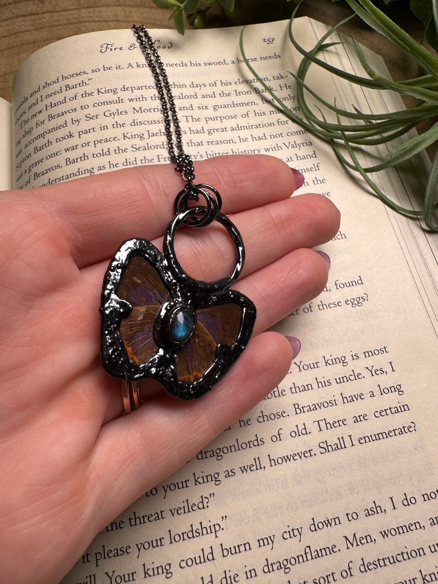 Sunstone and Labradorite Reversible Butterfly Wing Statement Necklace