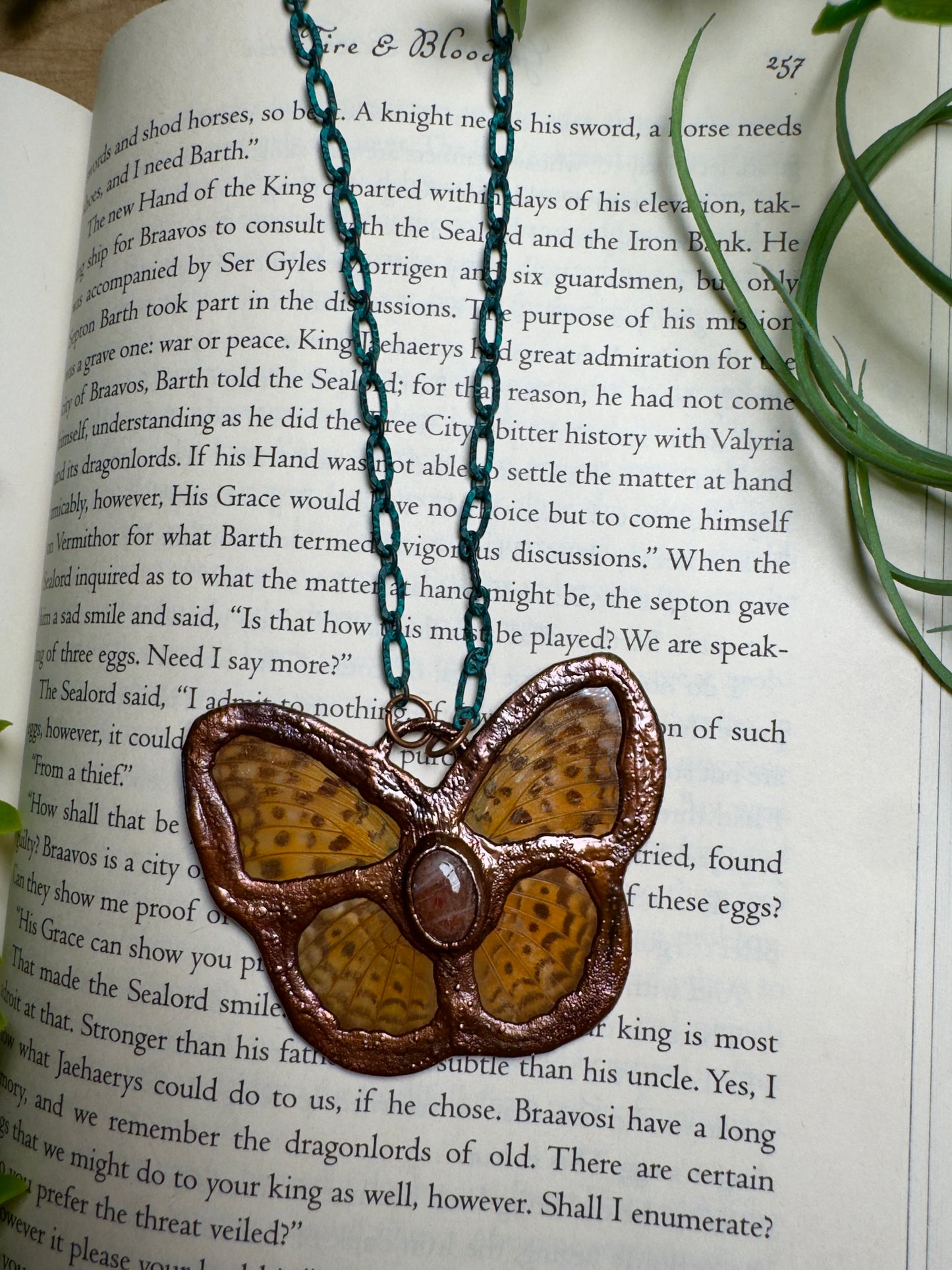 Sunstone and Butterfly Wing Statement Necklace