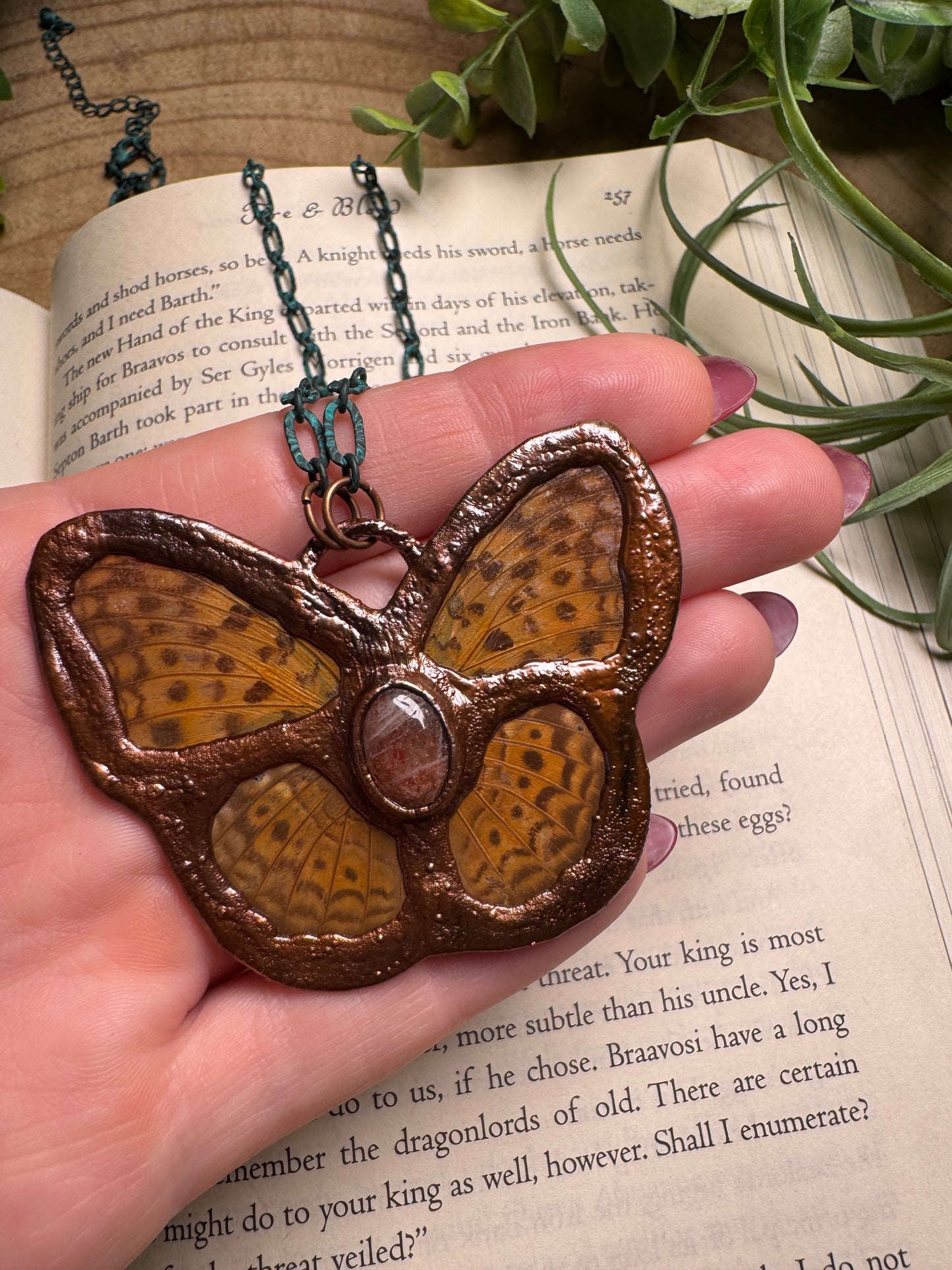 Sunstone and Butterfly Wing Statement Necklace