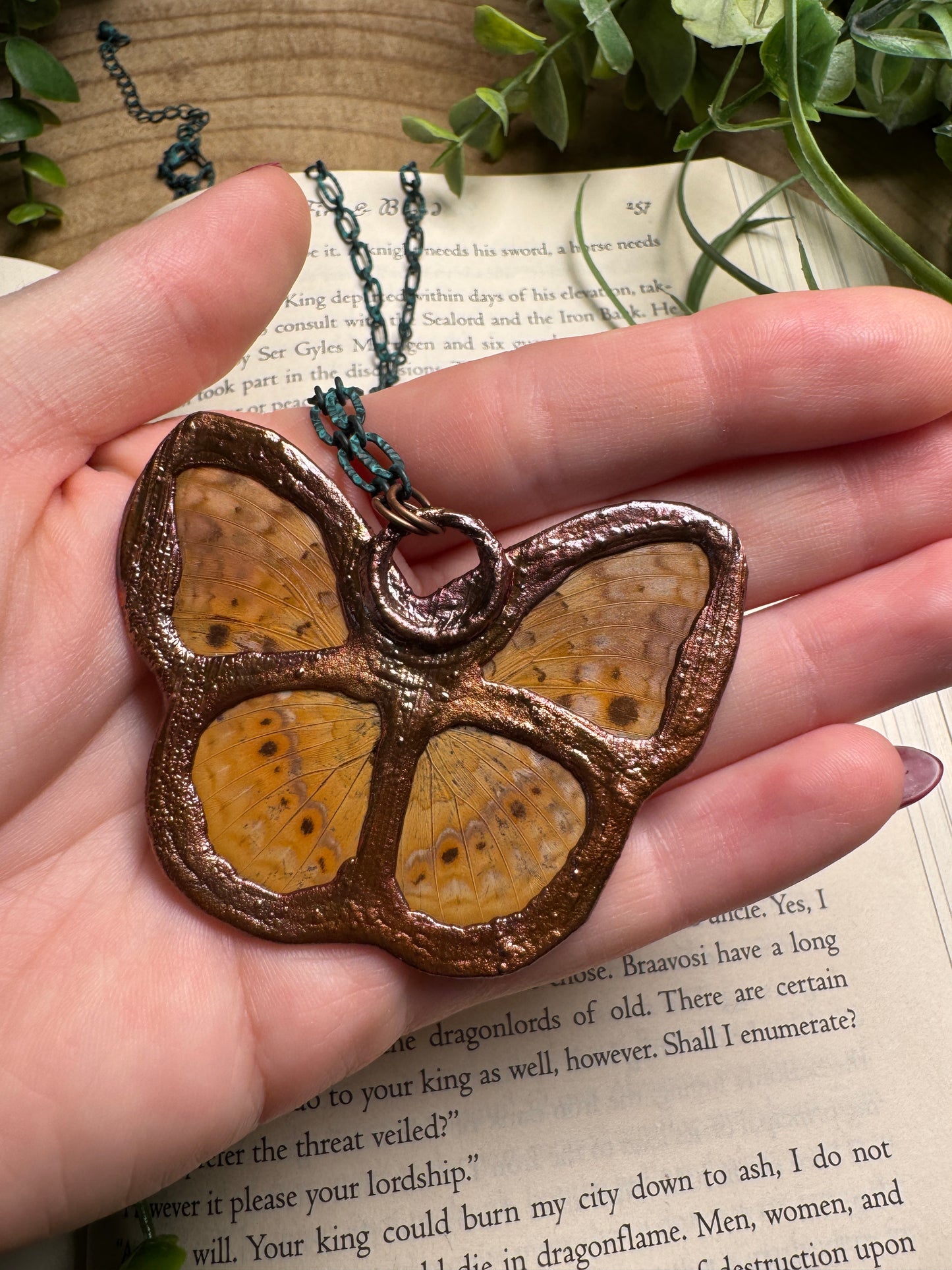 Sunstone and Butterfly Wing Statement Necklace