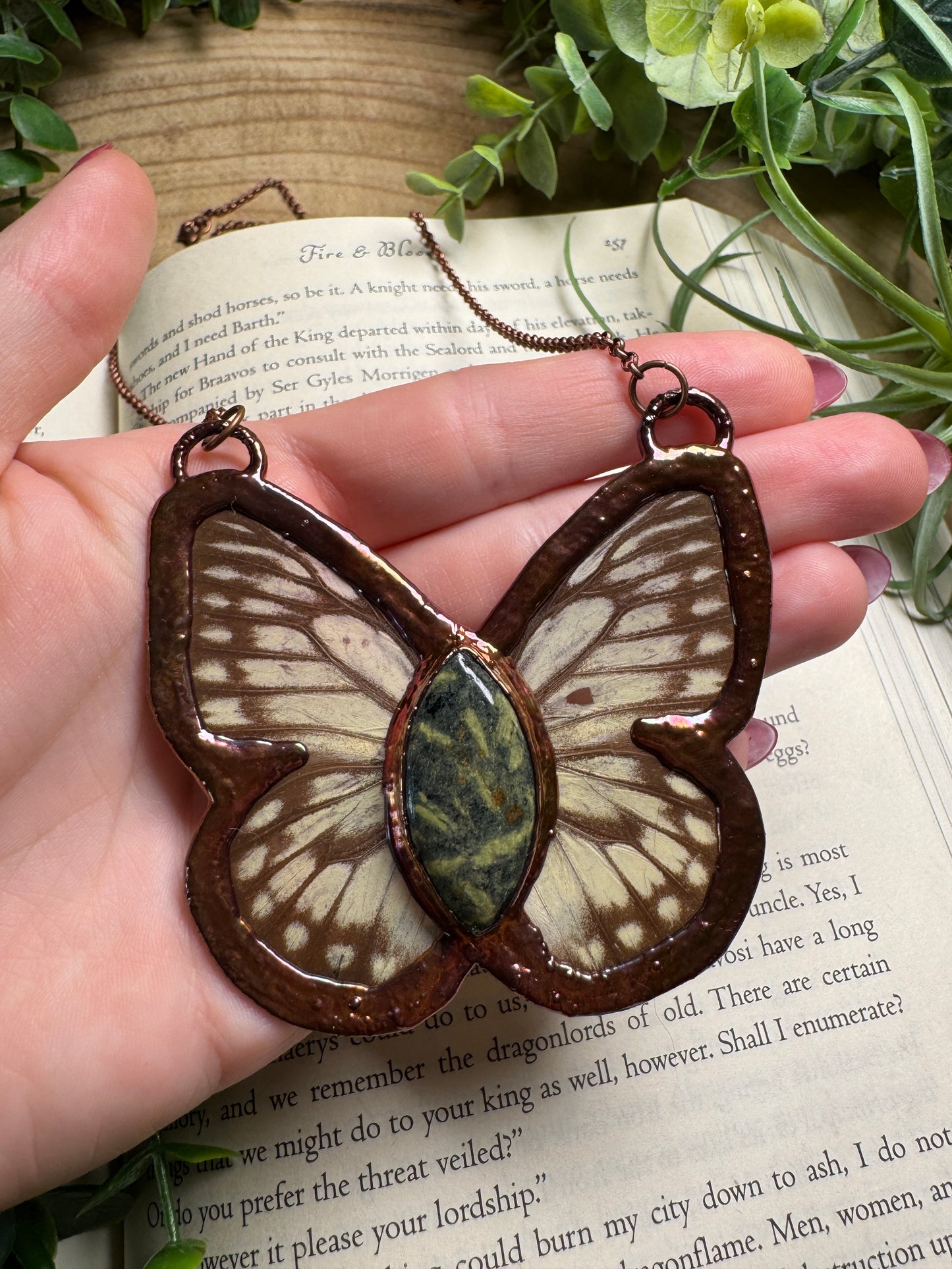 Jasper and Butterfly Wing Statement Necklace