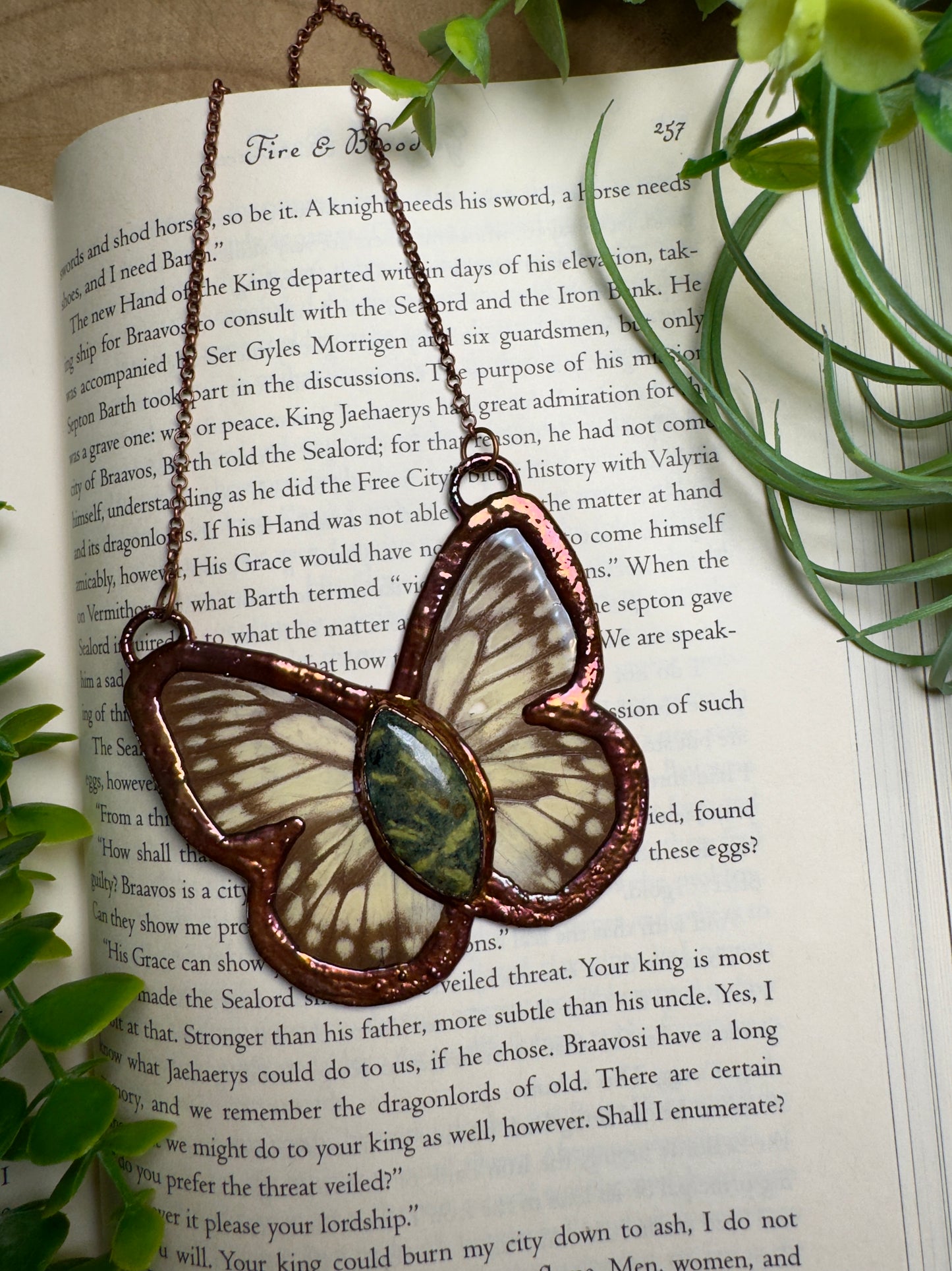 Jasper and Butterfly Wing Statement Necklace