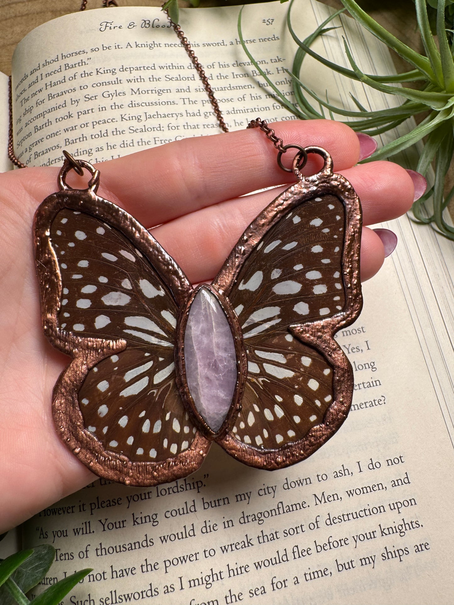 Kunzite and Butterfly Wing Statement Necklace