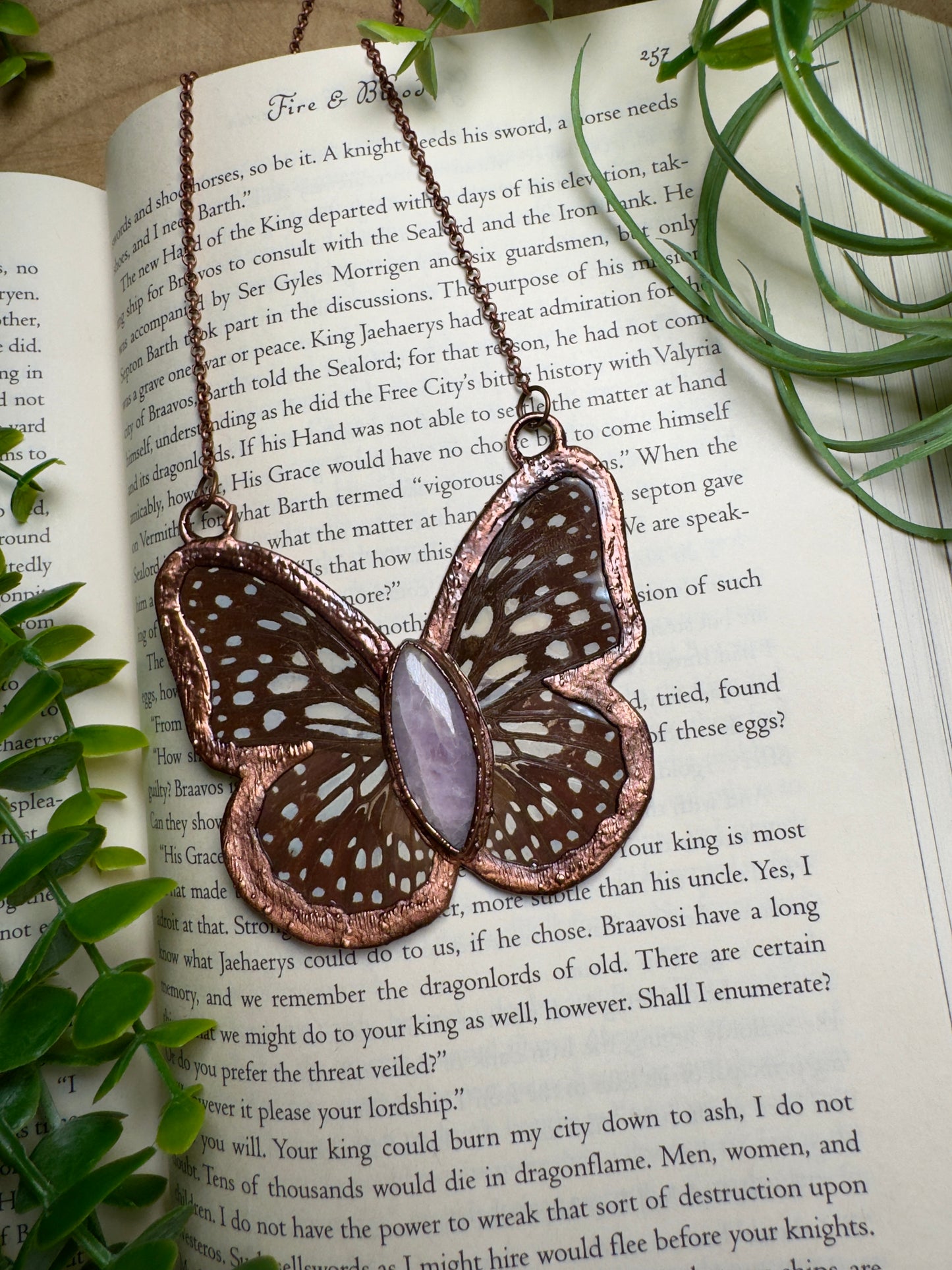 Kunzite and Butterfly Wing Statement Necklace