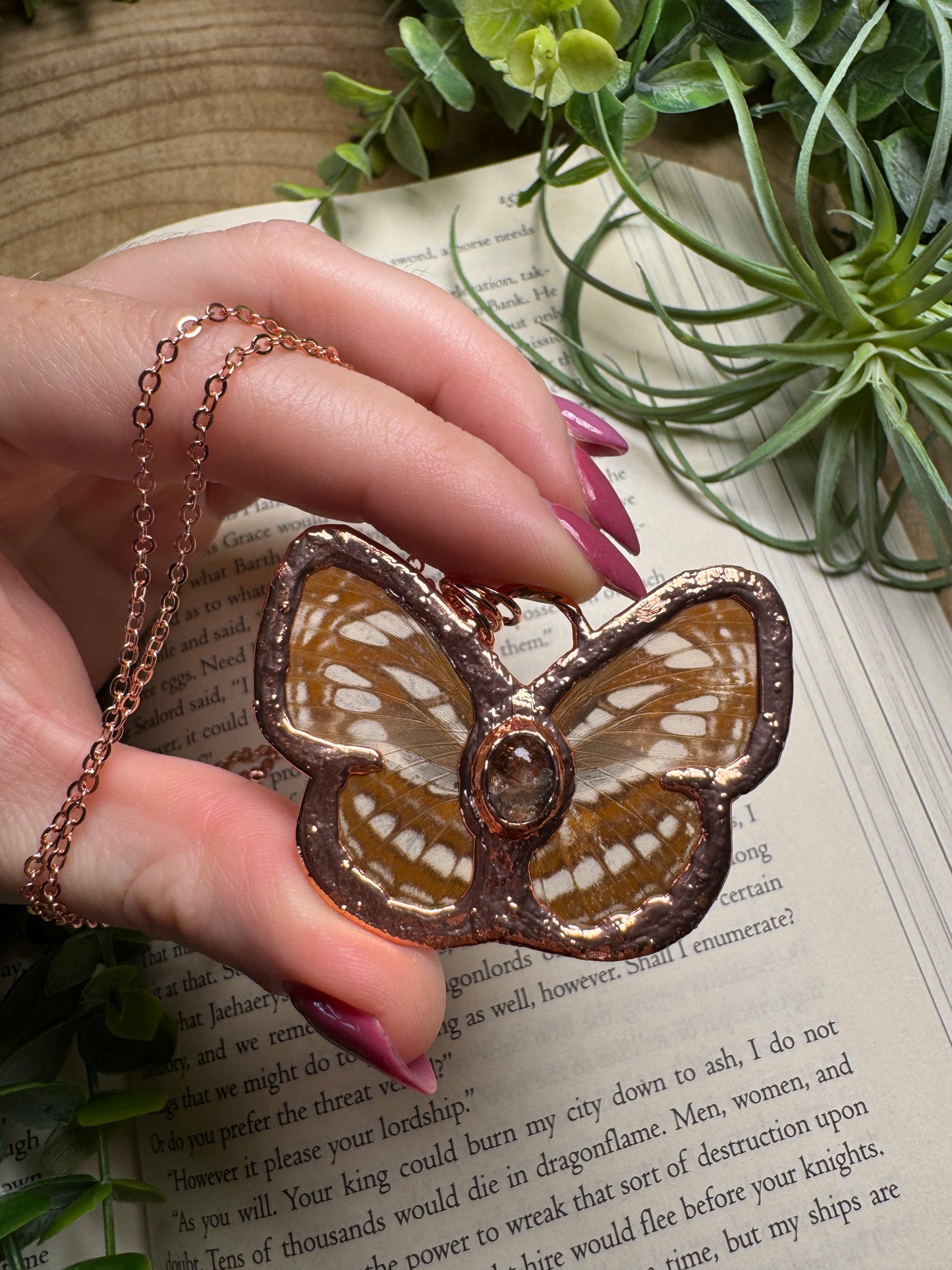 Sunstone and Butterfly Wing Statement Necklace