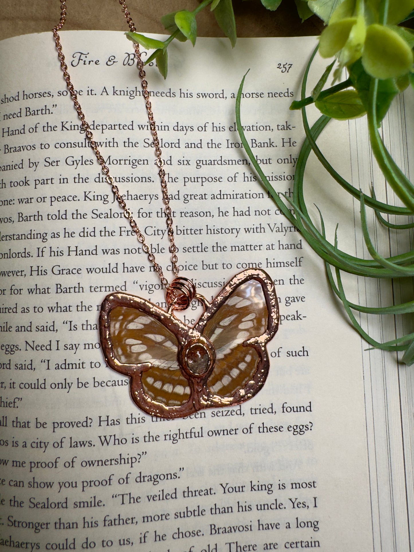 Sunstone and Butterfly Wing Statement Necklace