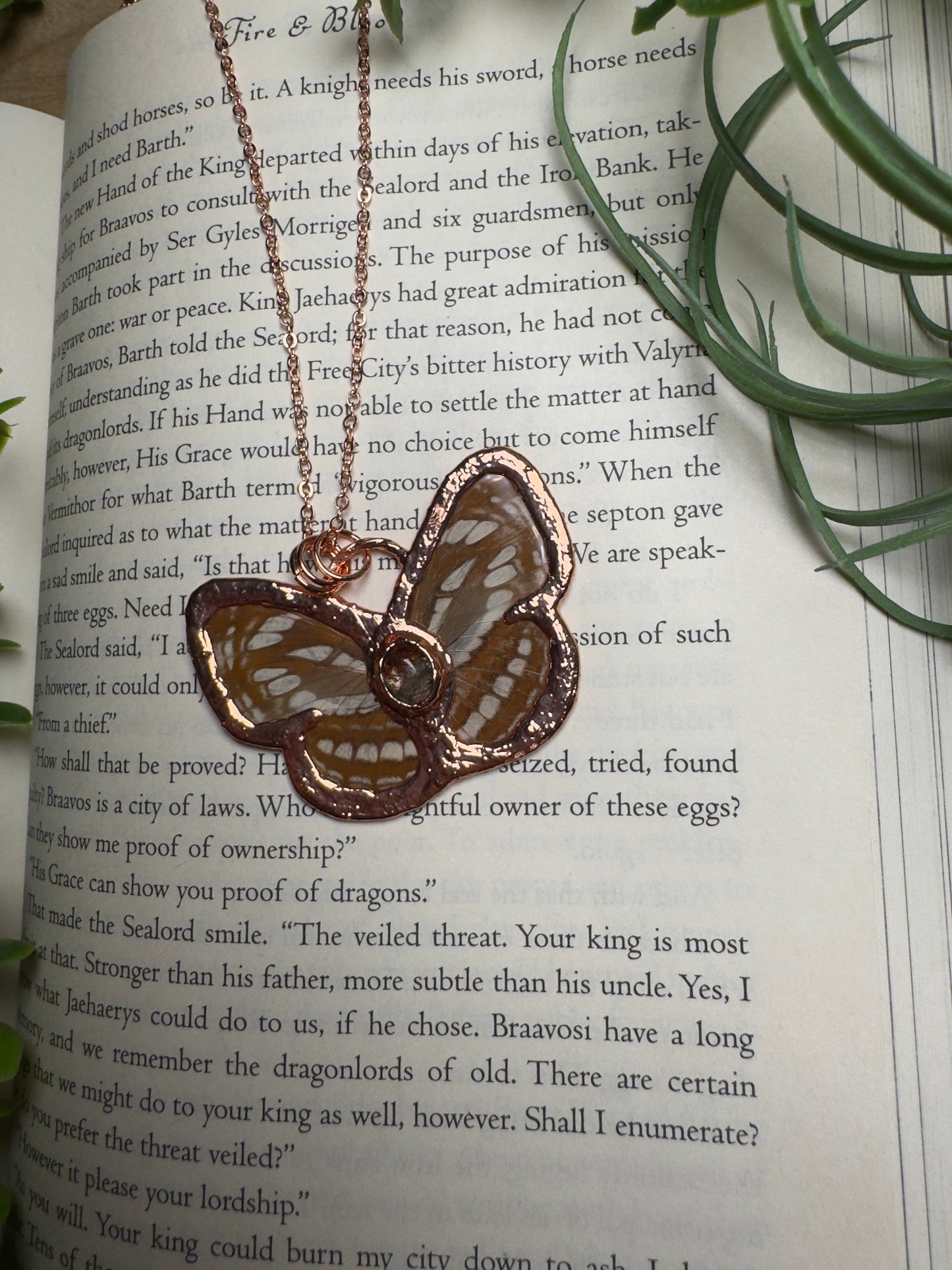 Sunstone and Butterfly Wing Statement Necklace