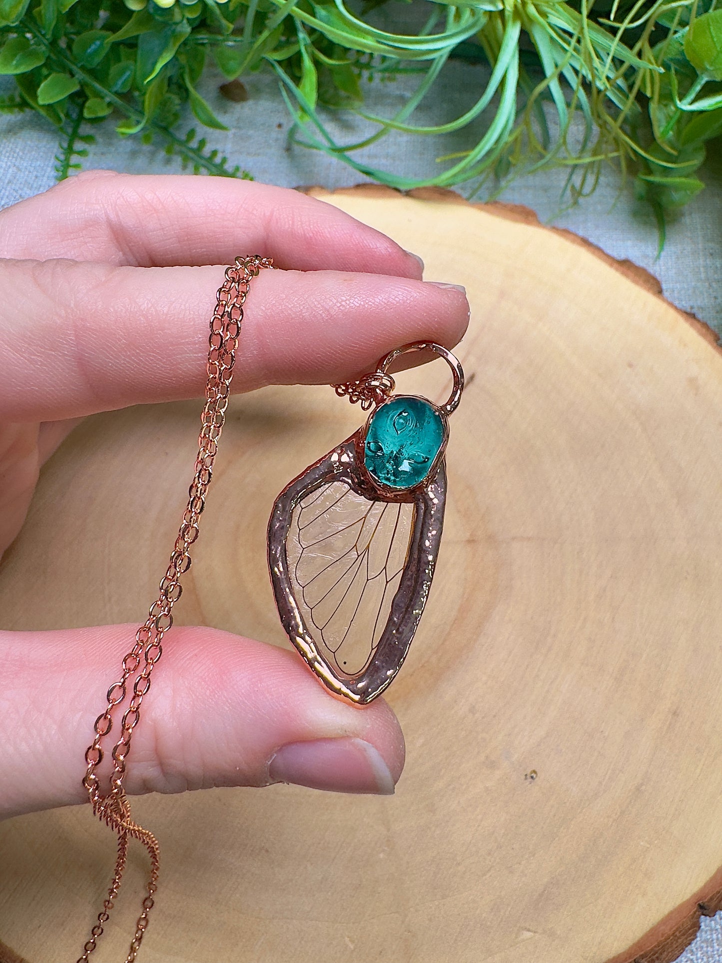 Cicada Wing and Resin Face Necklace