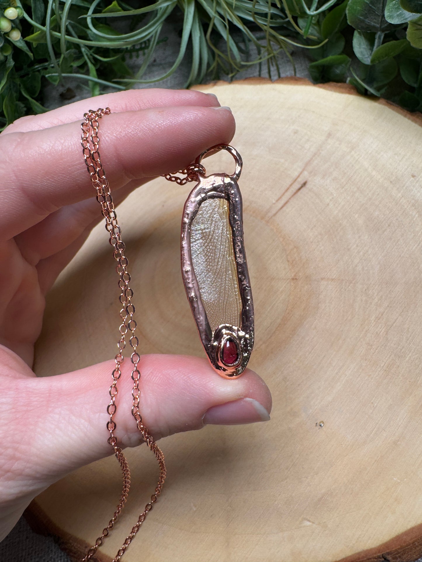 Dragonfly Wing and Garnet Necklace