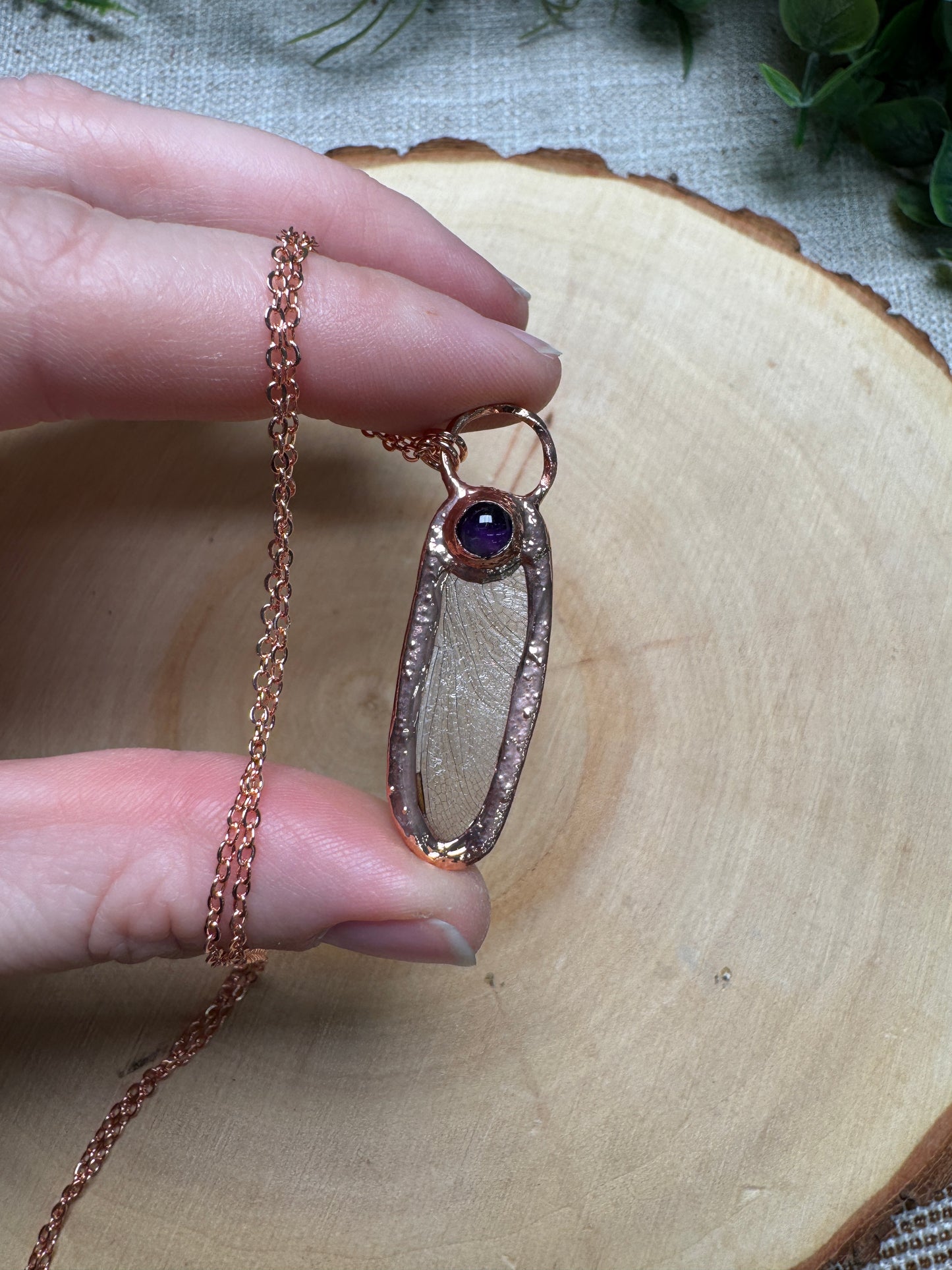 Dragonfly Wing and Amethyst Necklace