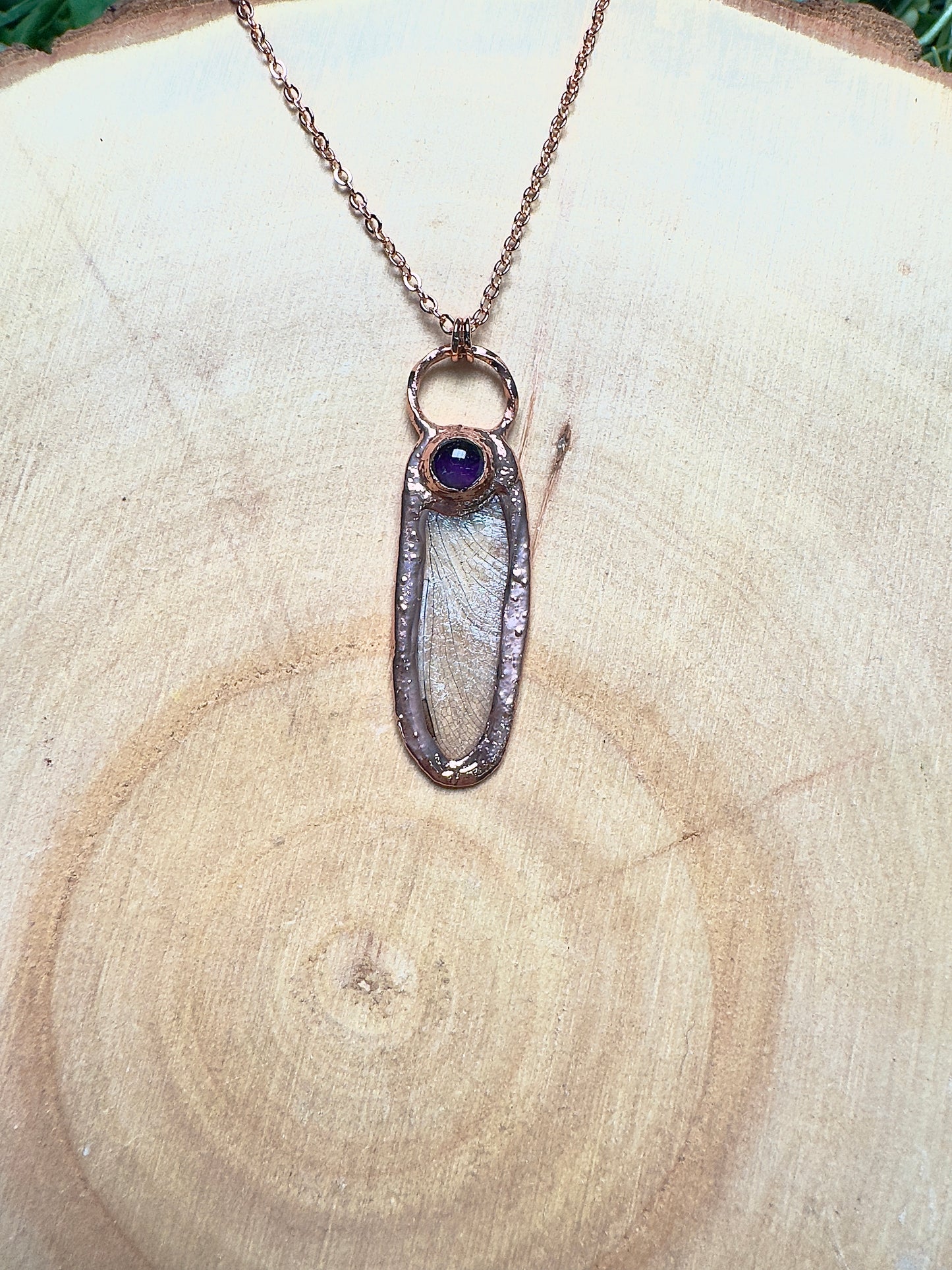 Dragonfly Wing and Amethyst Necklace