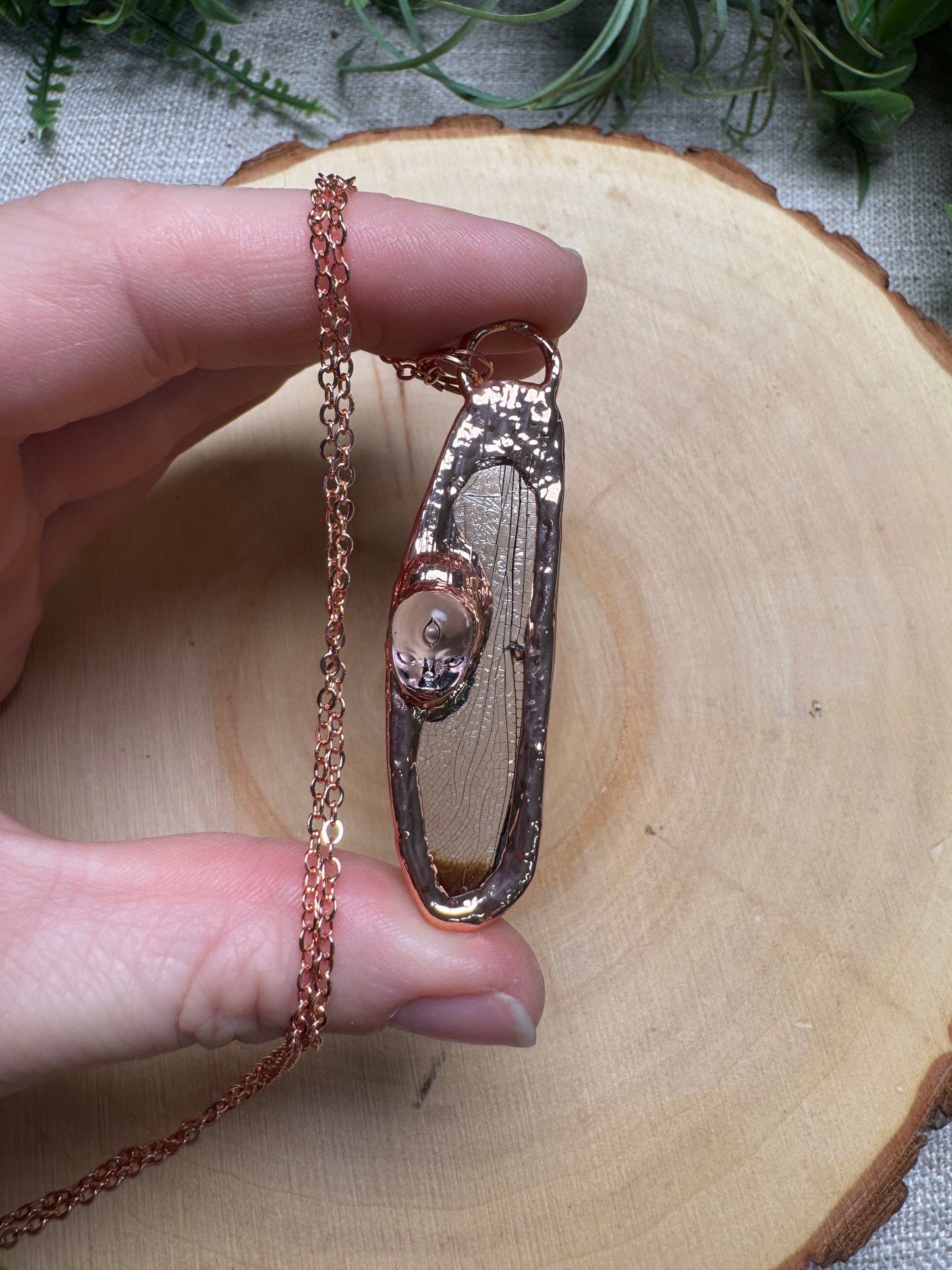 Dragonfly Wing and Resin Face Necklace