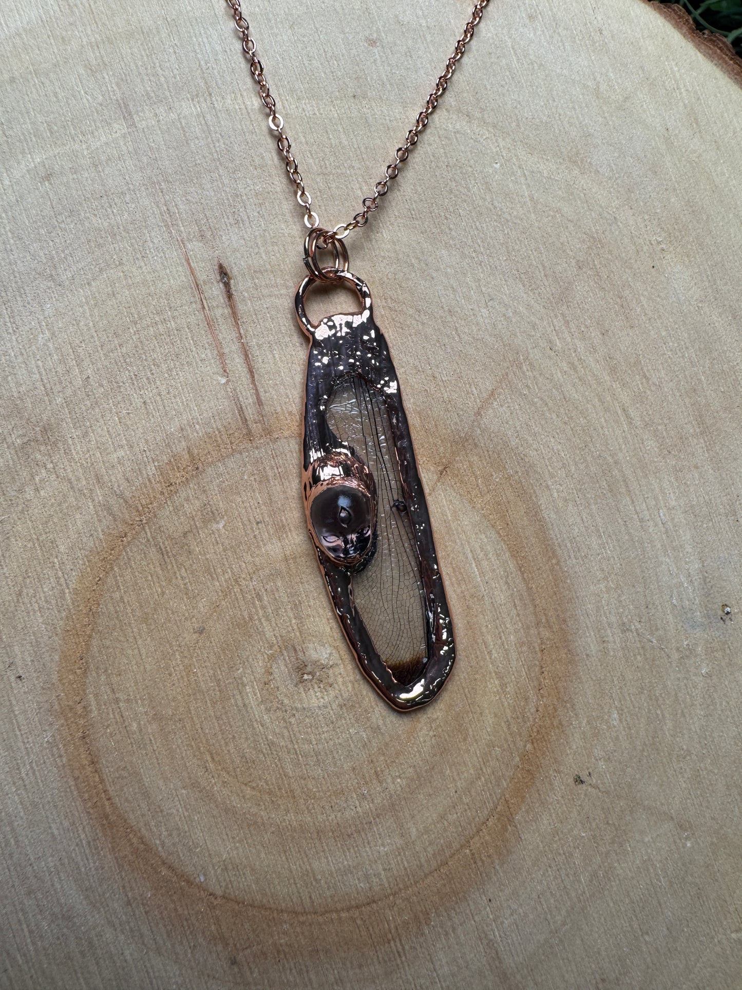Dragonfly Wing and Resin Face Necklace