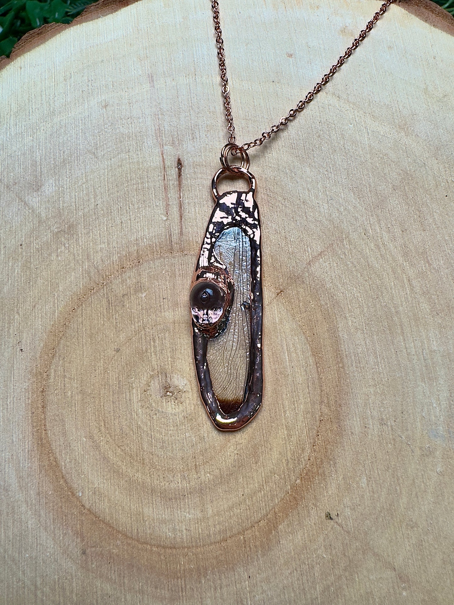 Dragonfly Wing and Resin Face Necklace
