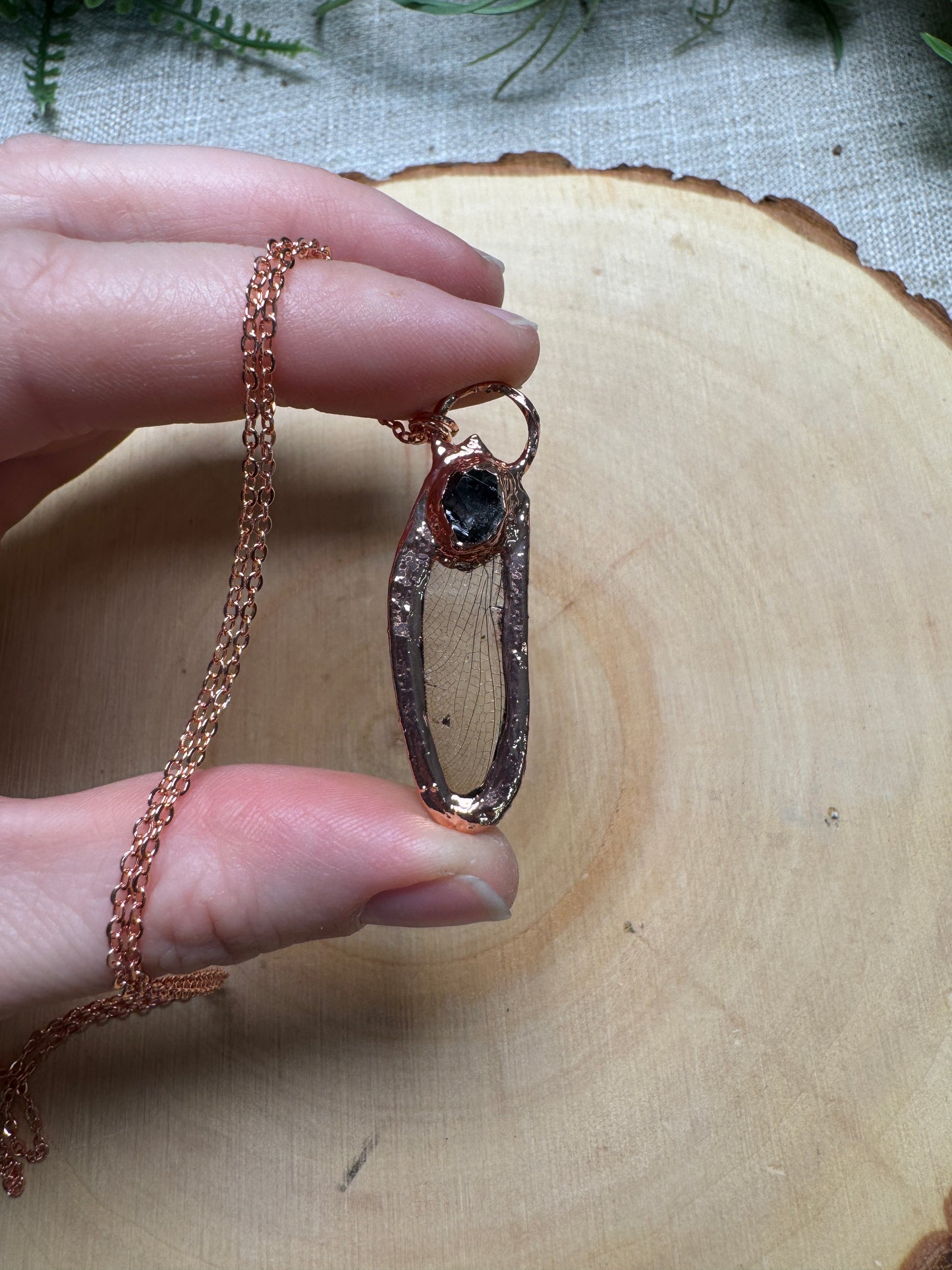 Dragonfly Wing and Quartz Diamond Necklace