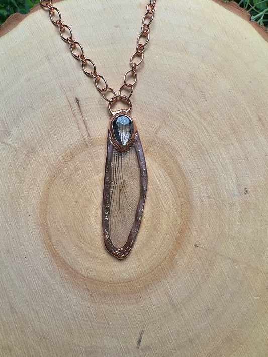 Dragonfly Wing and Clear Quartz Necklace