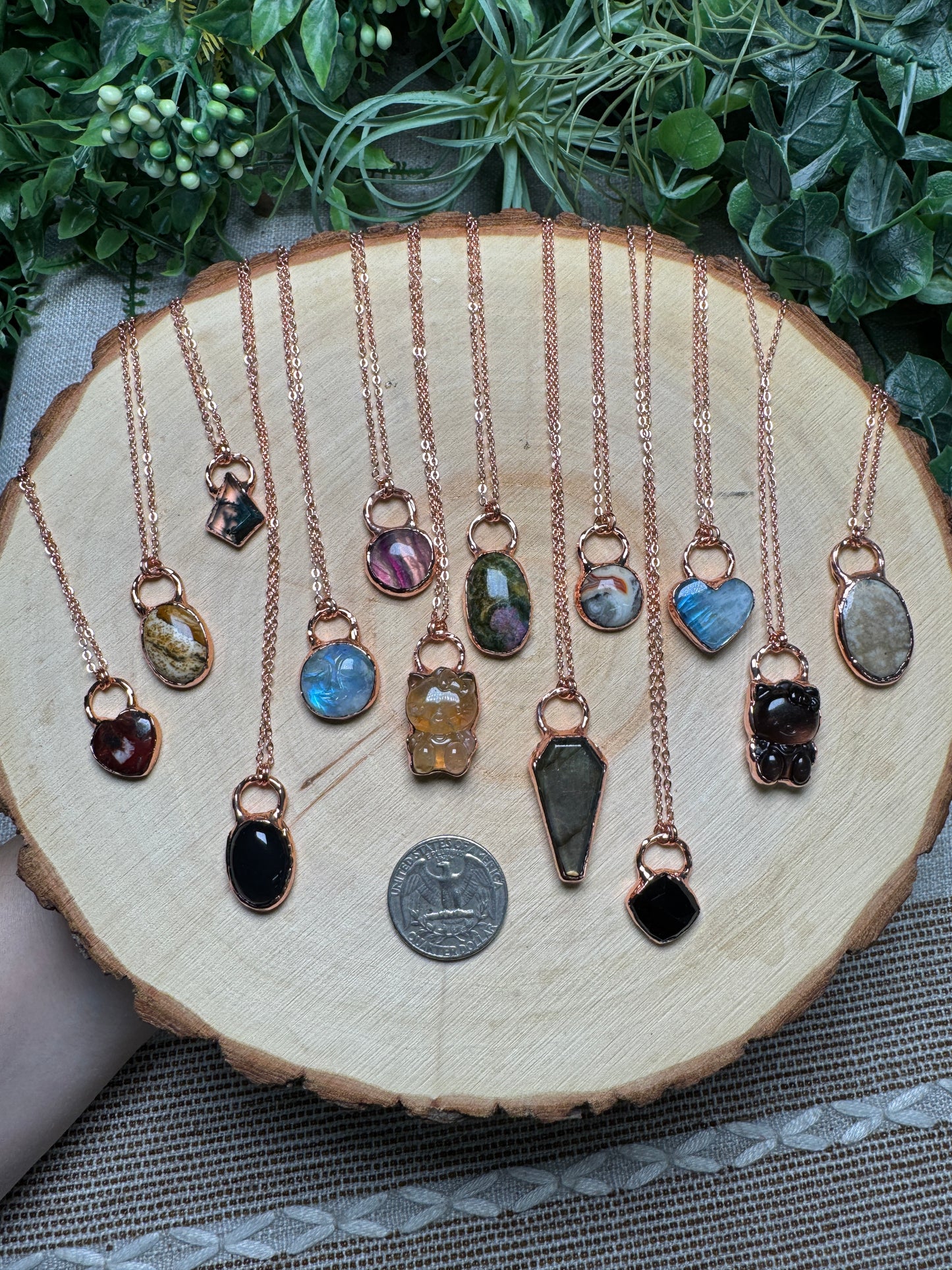 Smoky Fluorite Hello Kitty Necklace
